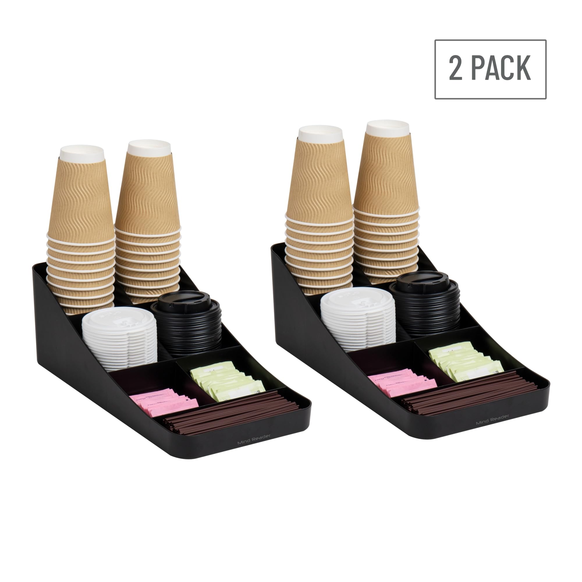 Mind Reader 2COMP7-BLK - Dispenser per tazze da caffè e condimenti a 7 scomparti, set da 2, 39,4 x 18,4 x 13,3 cm, in plastica, colore: nero