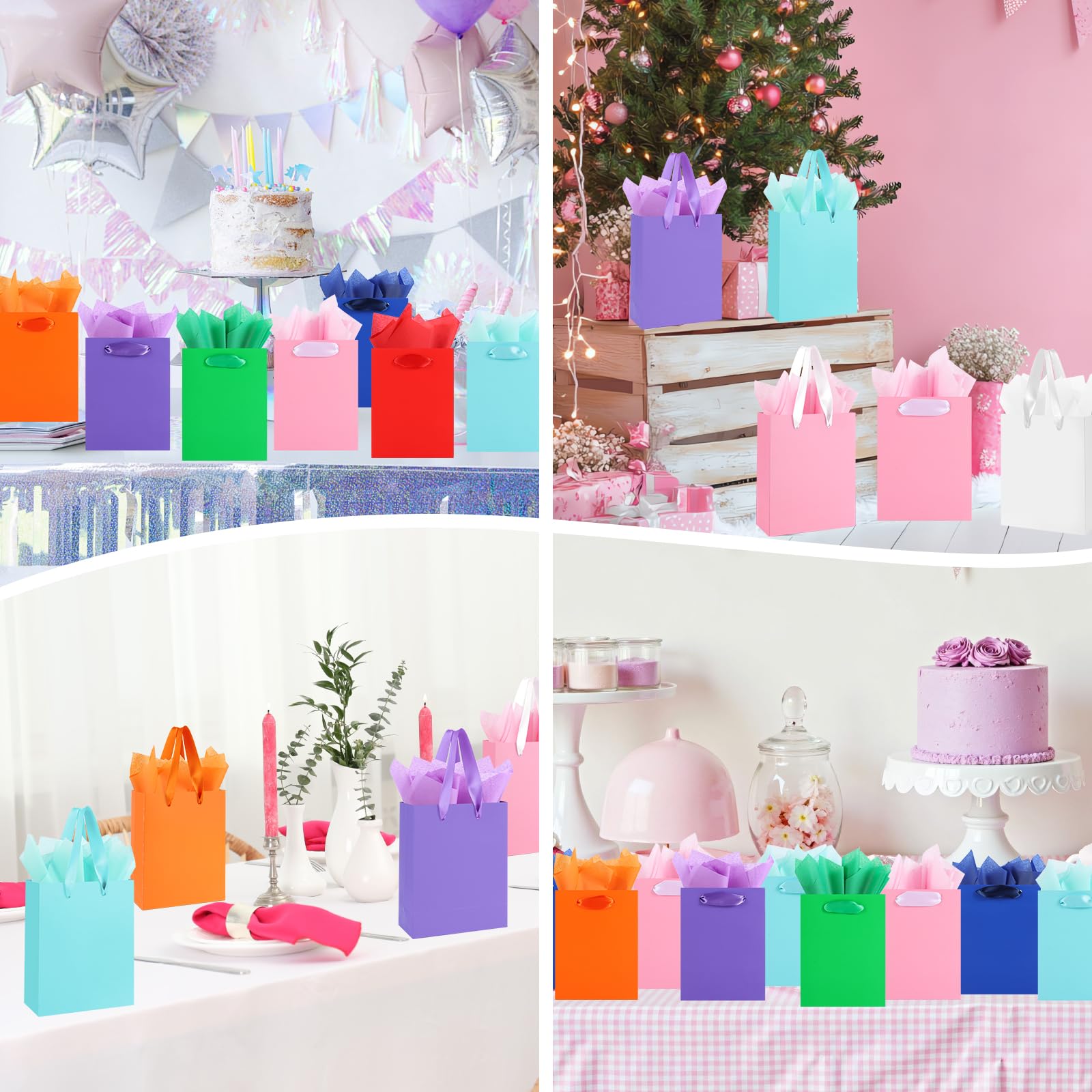 Ethhqu 12-Pack Orange Small Gift Bags with Handles - Includes 24 Tissue Papers, 6.3x4.7x2.4 Inches Mini Gift Card Bag for Birthday Party, Baby Shower, Wedding, Holiday