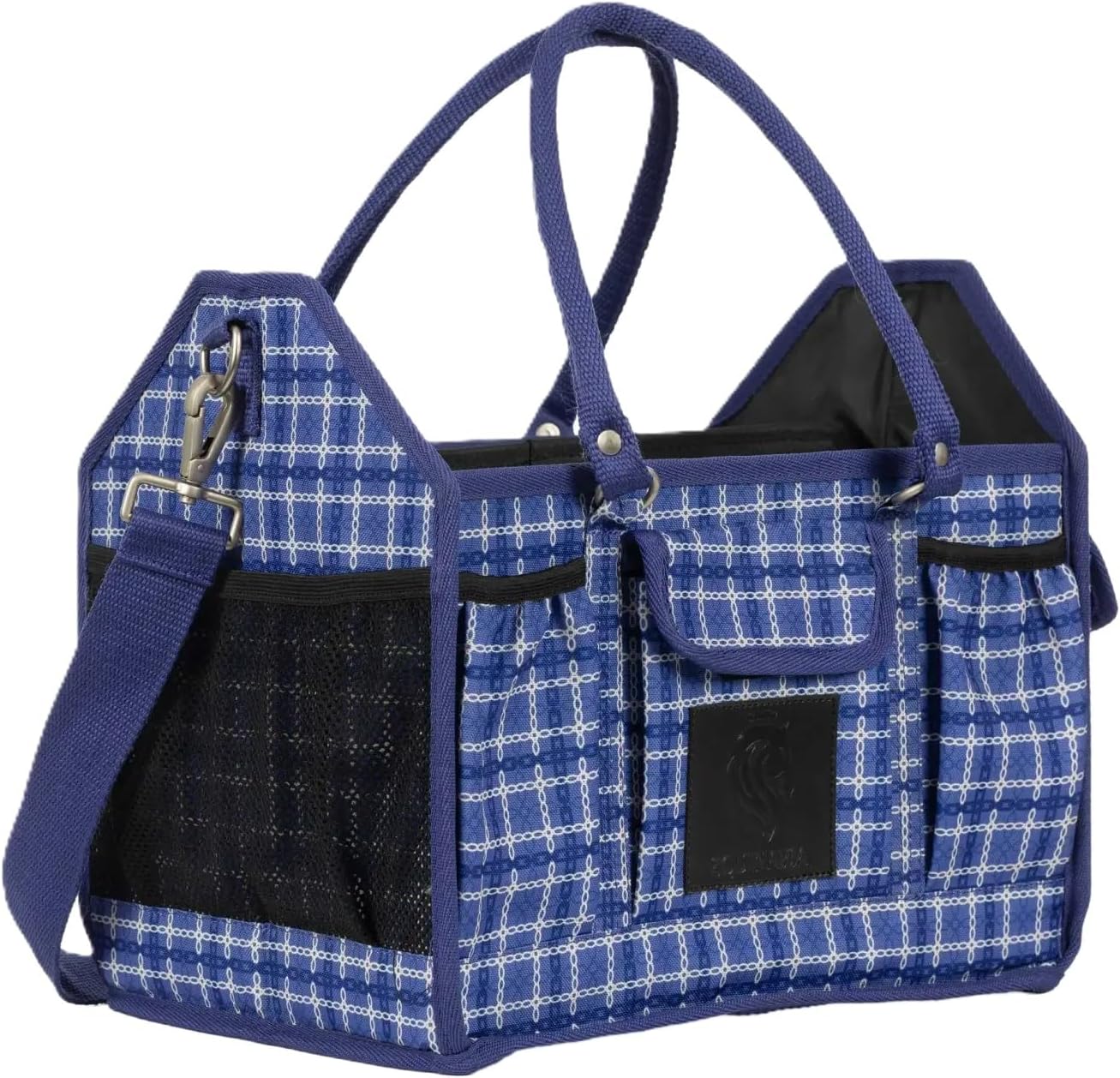 Equinavia Darby Large Collapsible Grooming Tote Bag for Horses, Dogs, Cats | Organizer with Shoulder Strap | 9" x 13" x 12" - Navy/Skipper Blue - One Size