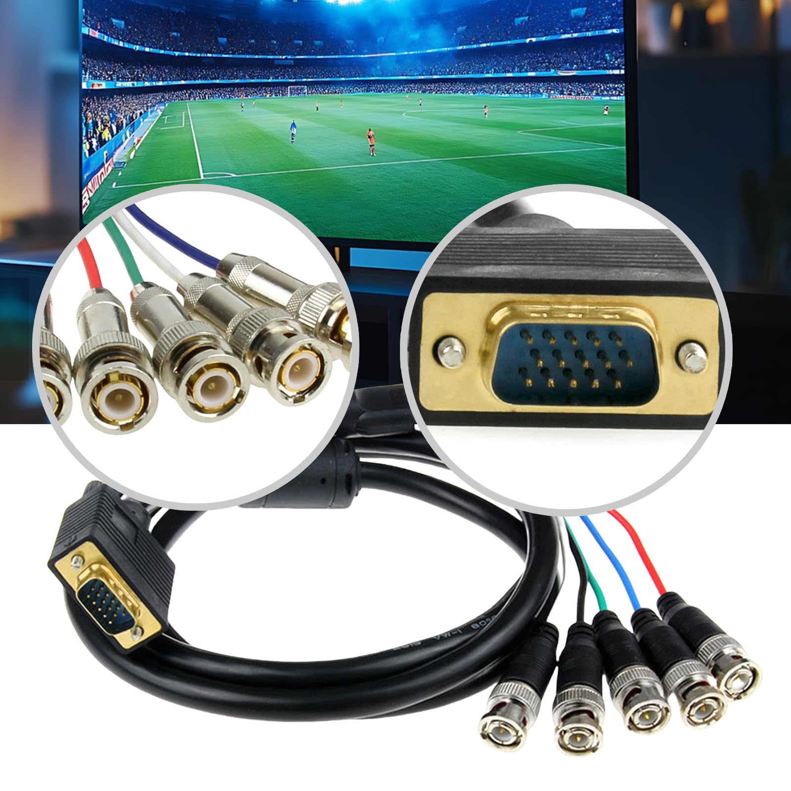 Cable de vídeo de 5 BNC RGBHV para pantalla LCD, conexión masculina bidireccional VGA