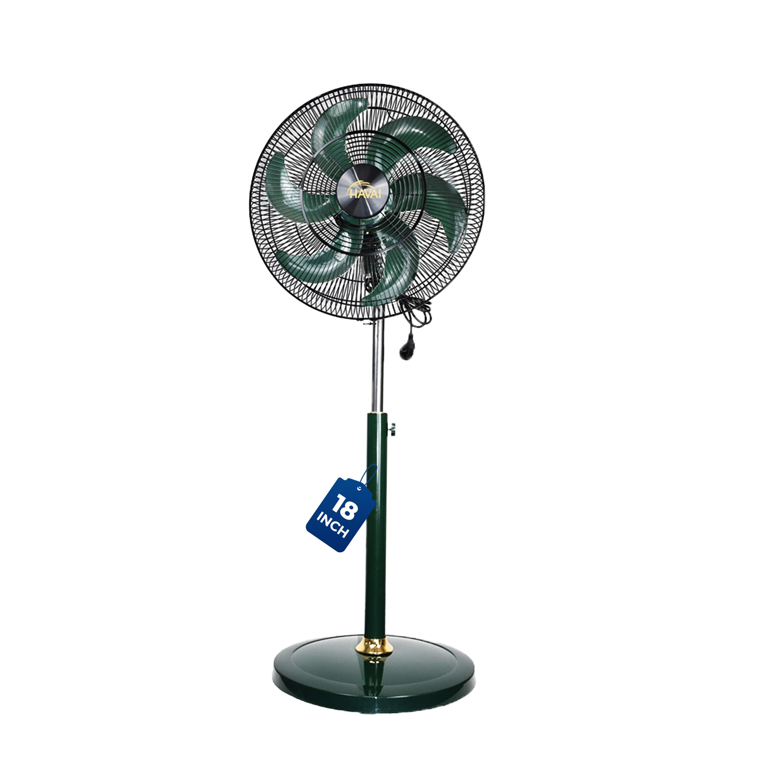 HAVAI 18 inches BLDC Pedestal Fan | Silent Operation, 50% Energy Savings, High-Velocity Performance | Ideal for Commercial & Residential Use | Green (Manual Controls)