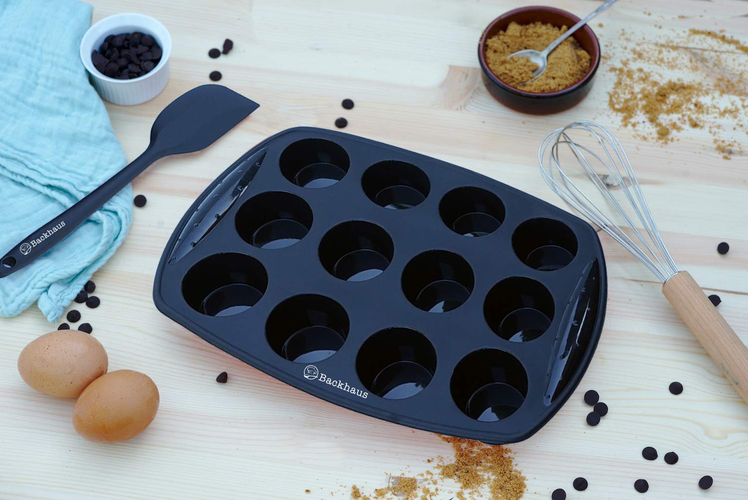 Silicone Cuisine BACKHAUS Moule à Mini Muffins Silicone 2 Pièces - 12 Cavités - Antiadhésif - Pour Cupcakes, Brownies - Rouge Et Noir Caissette Mini Cupcake