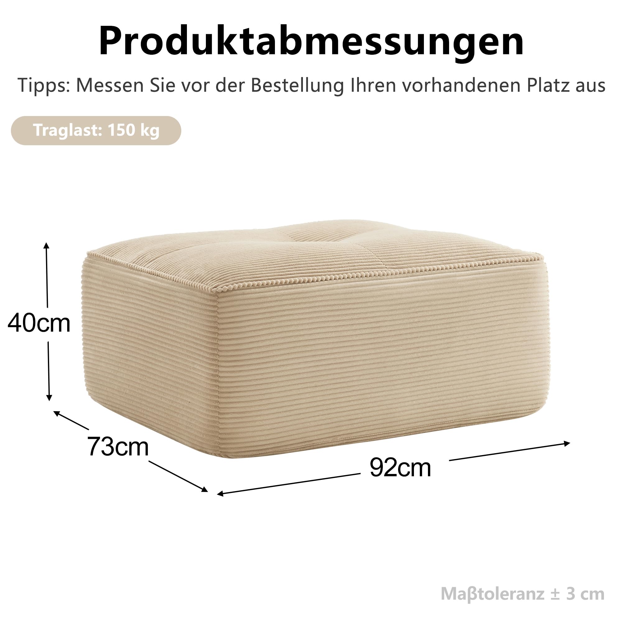 Bladez Sofá rinconera Modular en U de 4 plazas de Pana con 3 pufs, Beige