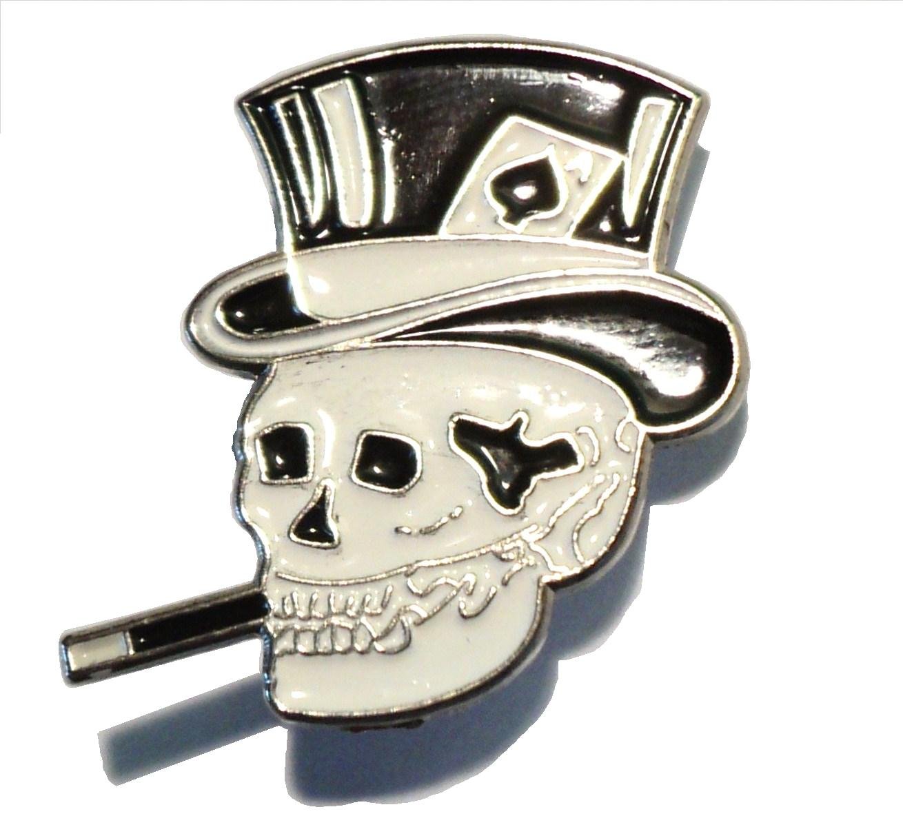 Smoking Ace of Spades Skull Metal Motorcycle Enamel Badge