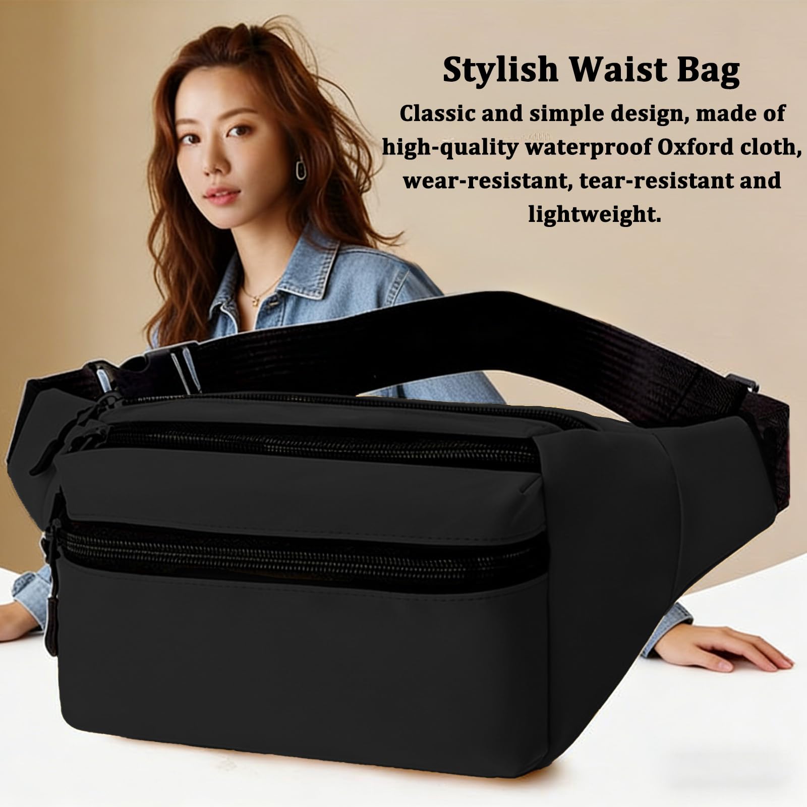 Bum Bag for Men Women Waterproof Waist Pack with Adjustable Belt 3 Zipper Pockets Lightweight Water-Resistant Fanny Pack for Travel Sports Running Hiking — view 5