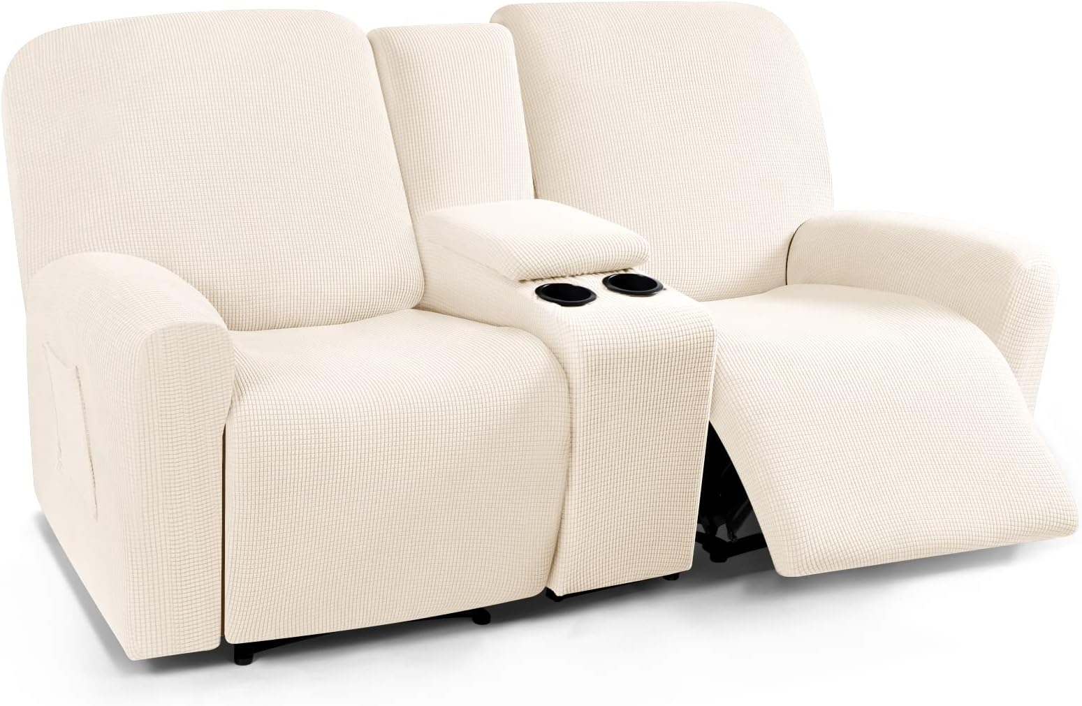 TAOCOCORecliner Loveseat Cover with Middle Console Sofa slipcover, Stretch Reclining Sofa Covers for 2 Seat Reclining Couch, Jacquard Pattern Soft Loveseat Slipcover Furniture Protector, Beige