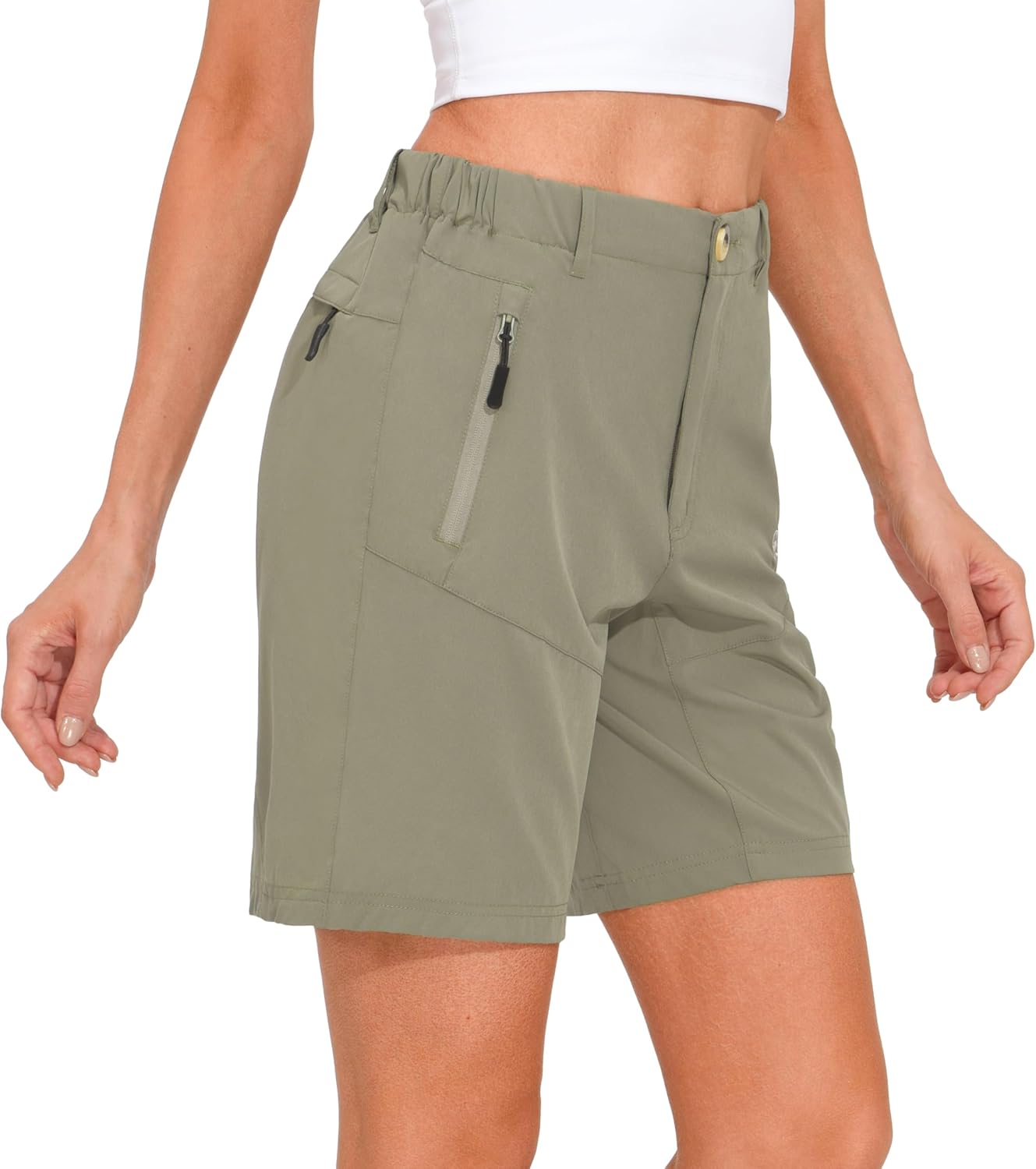 Little Donkey Andy Women's 9" Hiking Shorts Lightweight Stretch Quick Dry Shorts Golf Travel with Zipper Pocket Silver Sage XL - Image 3