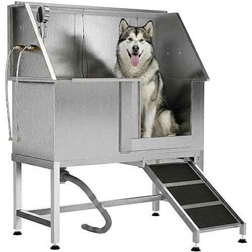 Garvee 50" Stainless Steel Heavy Duty Dog Washing Station - Anti-Slip Pet Bathing Tub with Non-Slip Ramps, Professional Grooming Tub for Large/Medium/Small Dogs