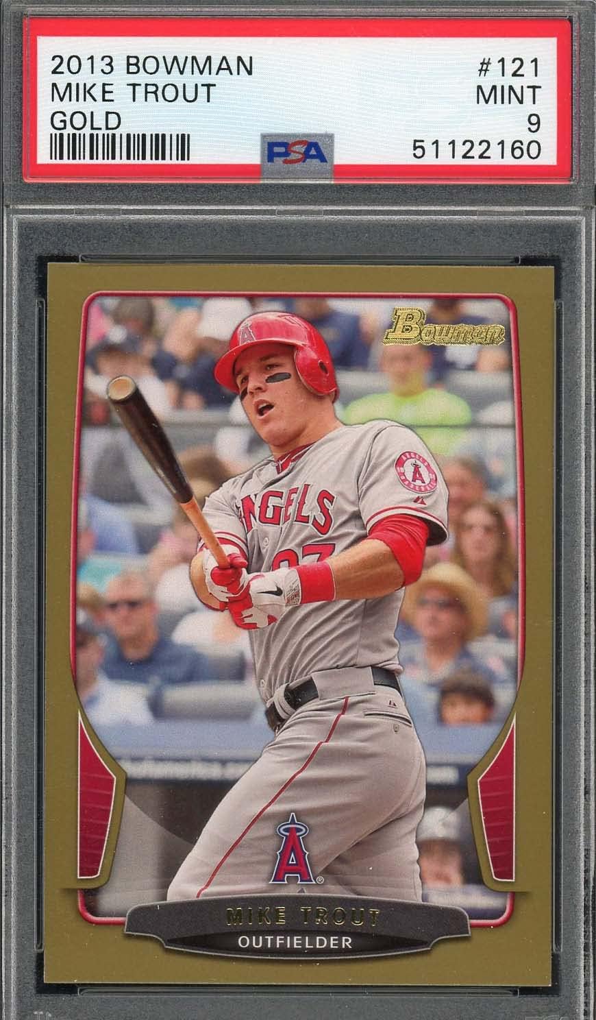 Mike Trout 2013 Bowman Gold Baseball Card #121 Graded PSA 9