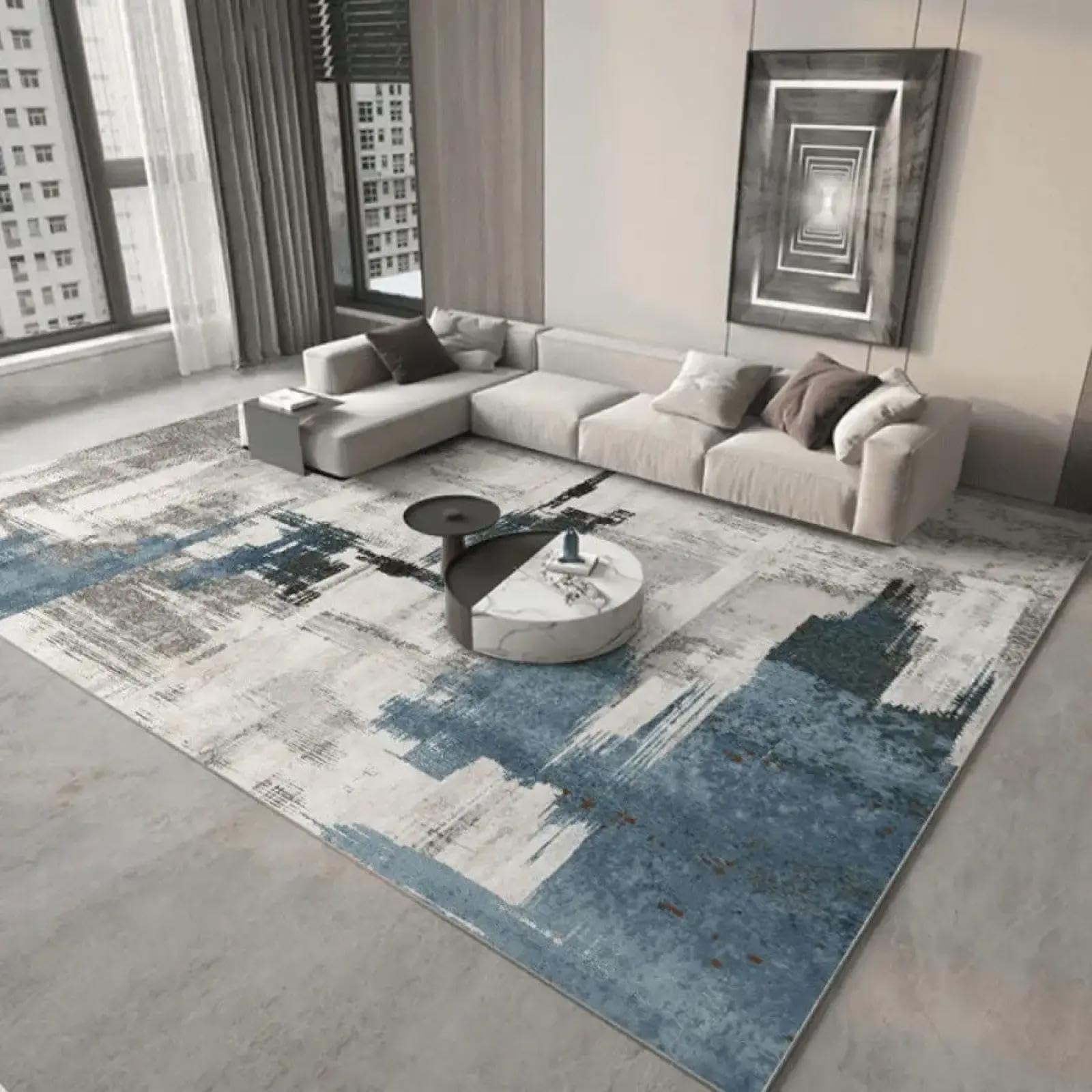 18meng Art Abstrait Style Tapis 150x250cm Moderne Bleu Velours de Cristal Tapis, Chambre Salon Chambre Enfant Tapis - Antidérapante Moquette Lavable en Machine,Tapis pour Interieur et Exterieur