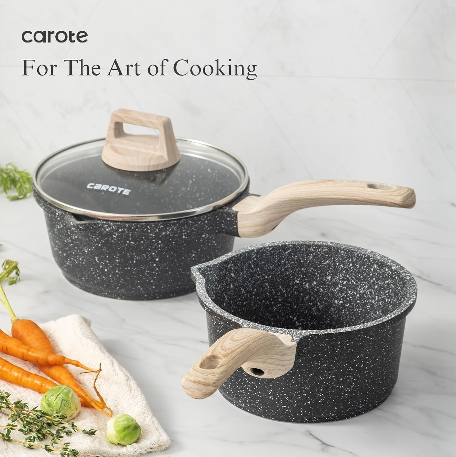 Carote Nonstick Granite Cookware Sets 8 Pcs Stone Cookware Set,non stick frying pan set, pots and pans set (Granite, induction cookware) thumbnail