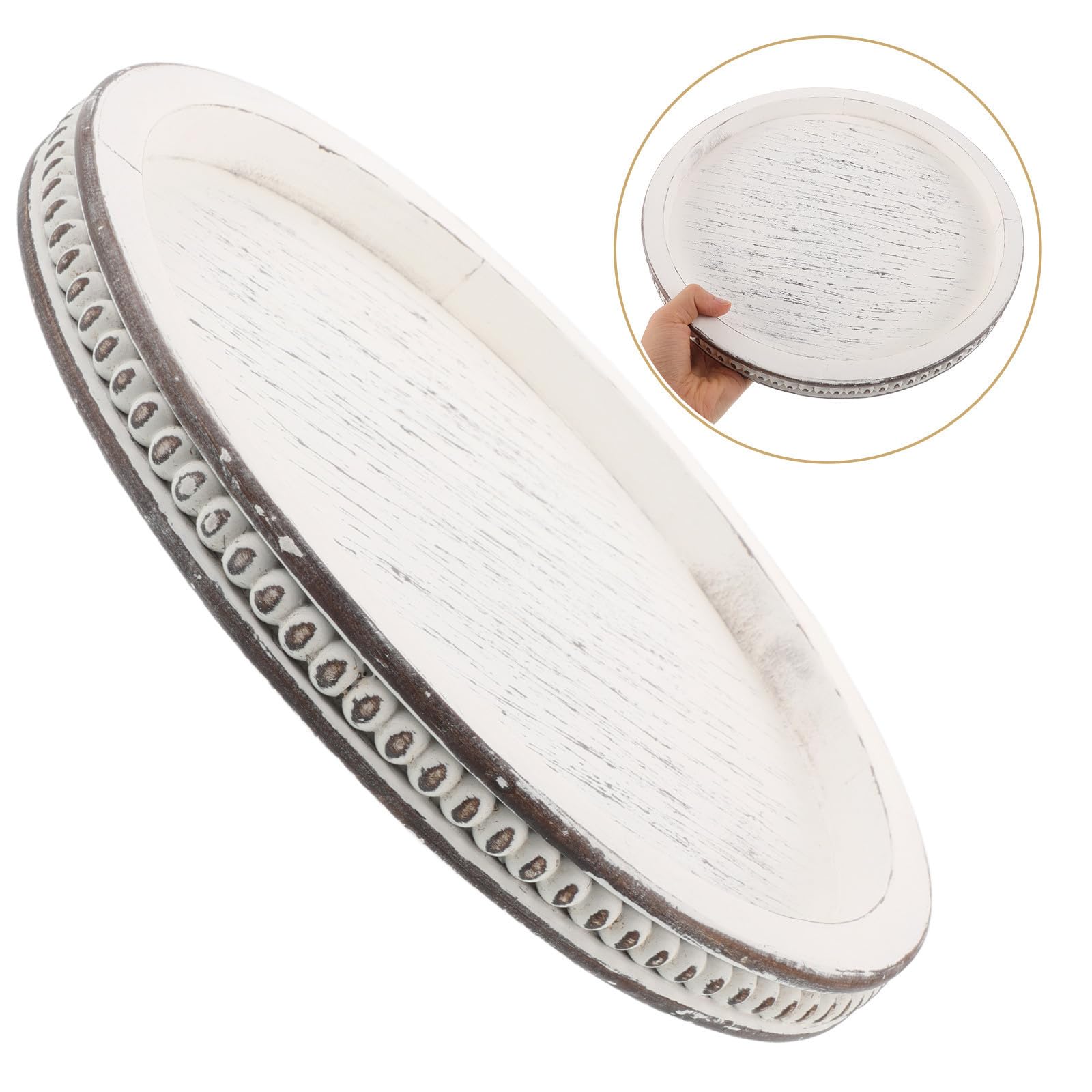 Bandeja decorativa redonda de estilo rústico para joyas y velas, bandeja organizadora multifuncional para tabletop y dormitorio
