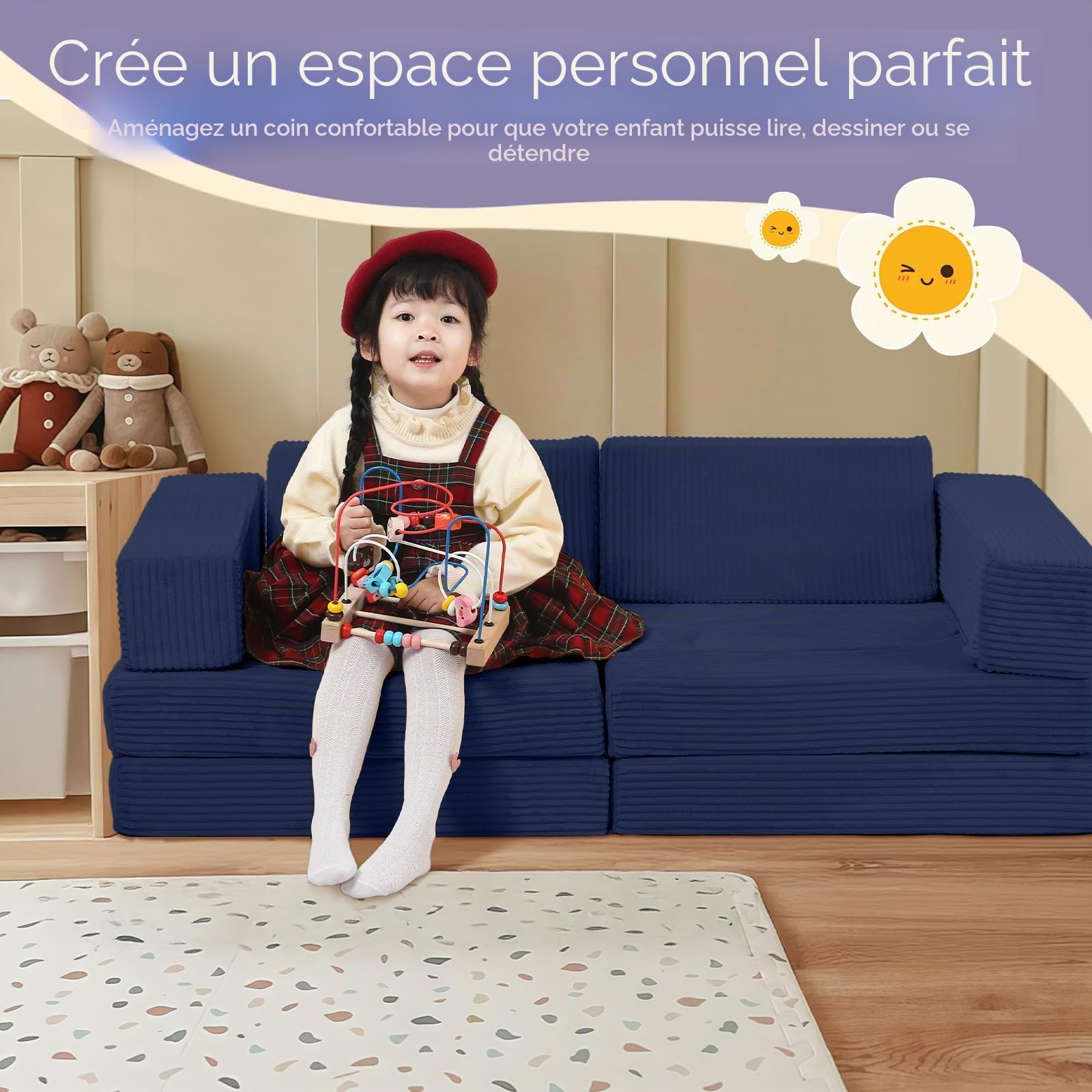 MeMoreCool Canapé modulaire 10 pièces en velours côtelé - Bleu