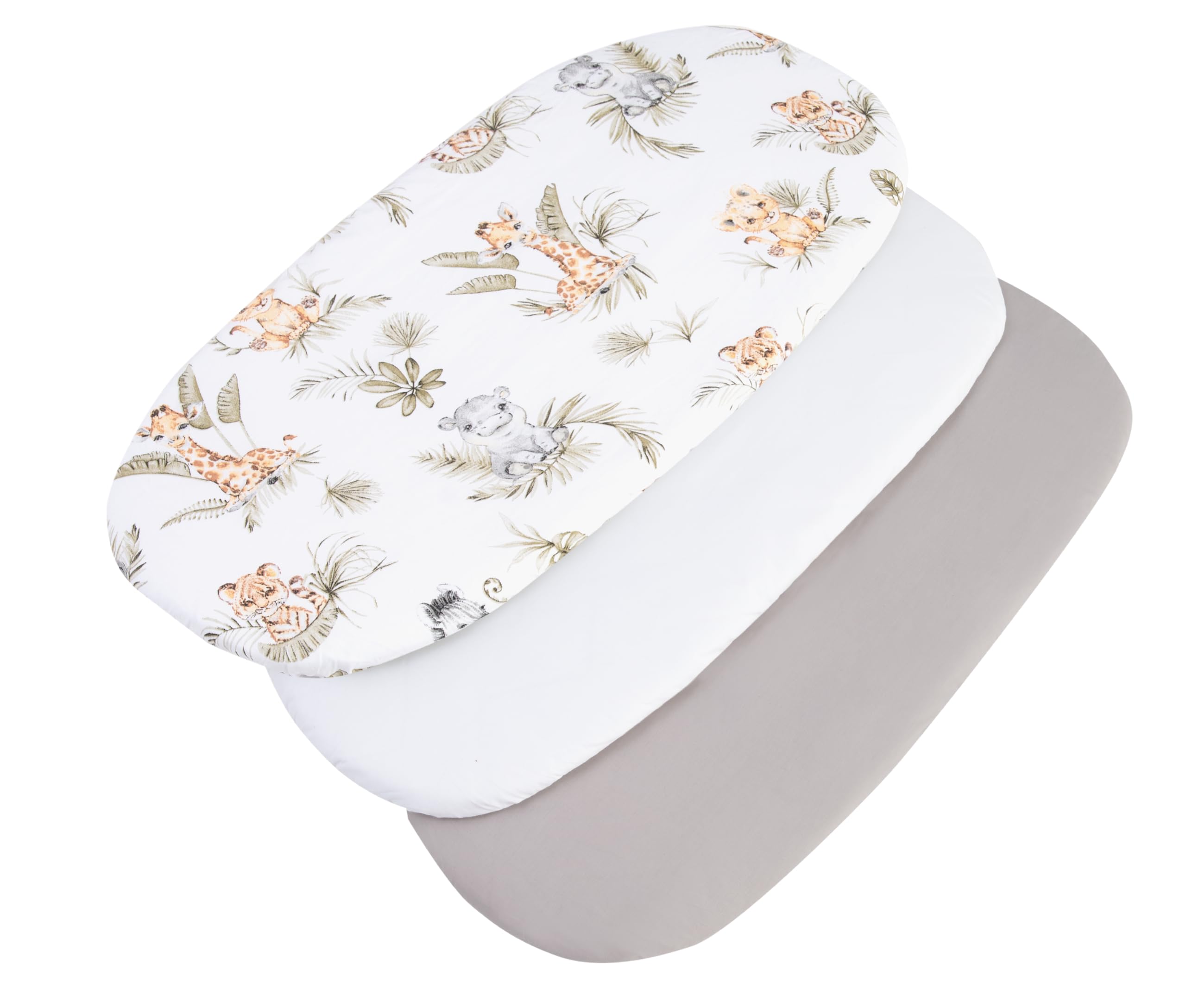 Medi Partners Set of 3 pcs. Fitted Sheet Pram 86 x 40 cm 100% Cotton Mattress Protector Baby, Safari-white-grey, Three pack