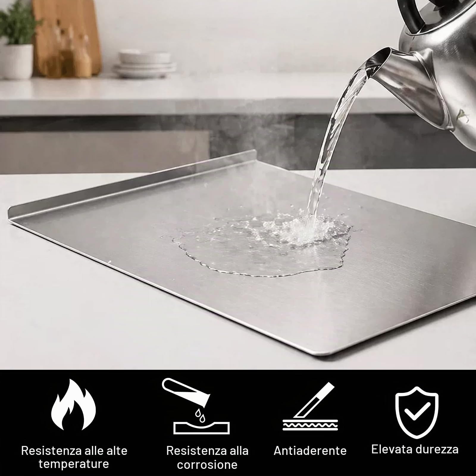 Tagliere in acciaio inox alimentare 60x40cm, spianatoia per impastare con bordo 1,5cm, professionale per pane pizza pasta