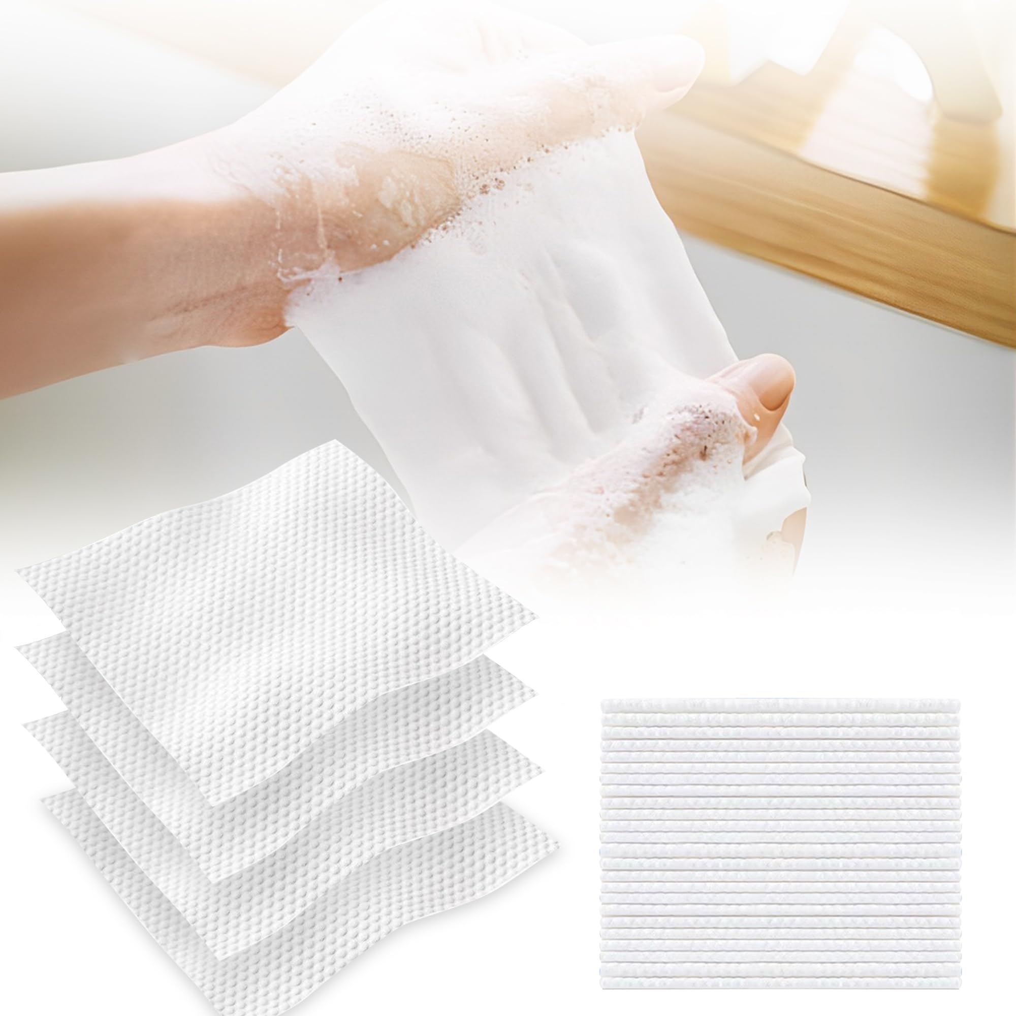 Reusable Dry & Wet Dish Soap Foam Wipes - Multi-Purpose Cleaning Towels for Kitchen, Bathroom, Travel | No Water Needed, Eco-Friendly, Reaches Hard-to-Clean Areas (60 Pack)