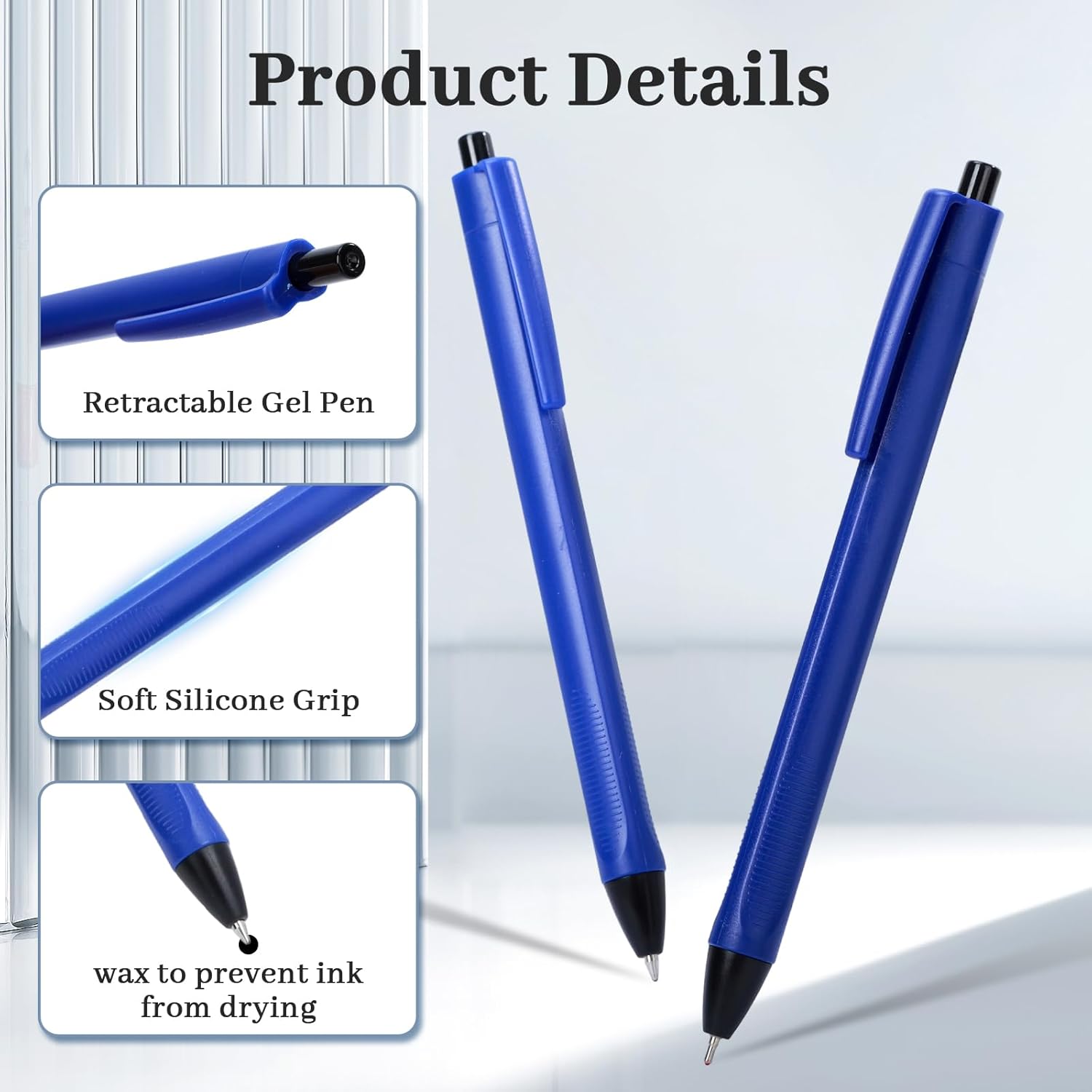 100 Pcs blue Gel Ink Pen, Retractable gel pen 1.00mm black ink Smooth Writing No-Smear, comfortable grip, quick-drying oil-based ink, suitable for student，schools, and notebooks ect.