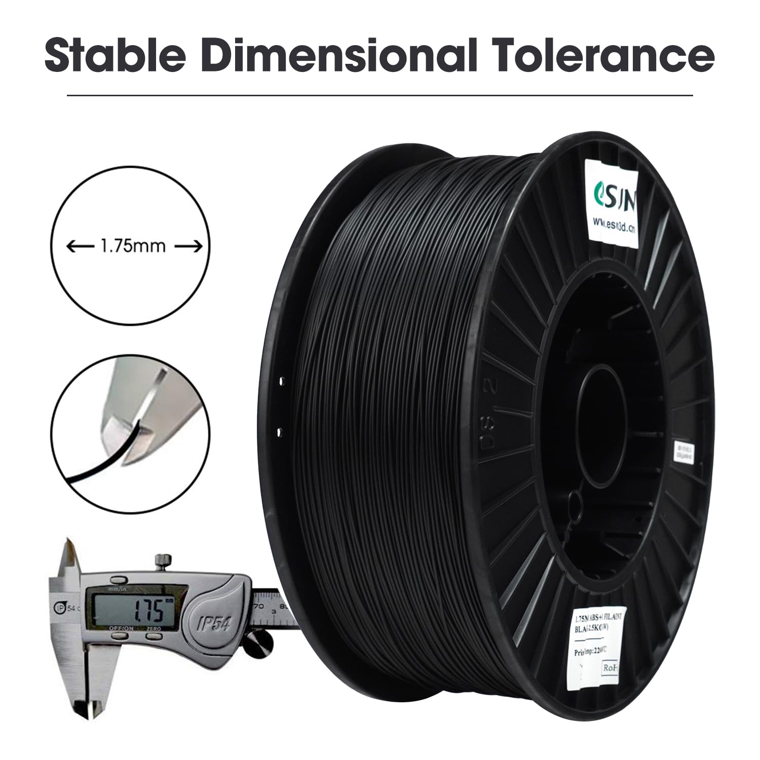 eSUN ABS+ Filament 1.75mm, 3D Printer Filament ABS Plus, Dimensional Accuracy +/- 0.05mm, 2.5KG Spool (5.5 LBS) 3D Printing Filament for 3D Printers, Black