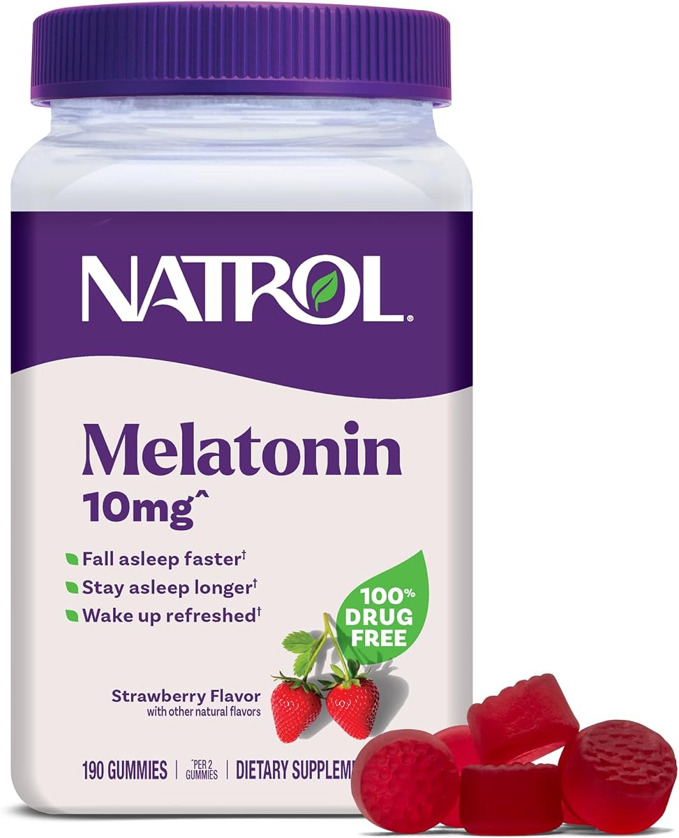 Melatonin 10 mg Gummies, Sleep Support for Adults, 190 Gummies | Supplement to Fall Asleep Faster & Stay Asleep Longer, Wake Up Refreshed, 100% Drug-Free, Strawberry-flavored, 95 Day Supply