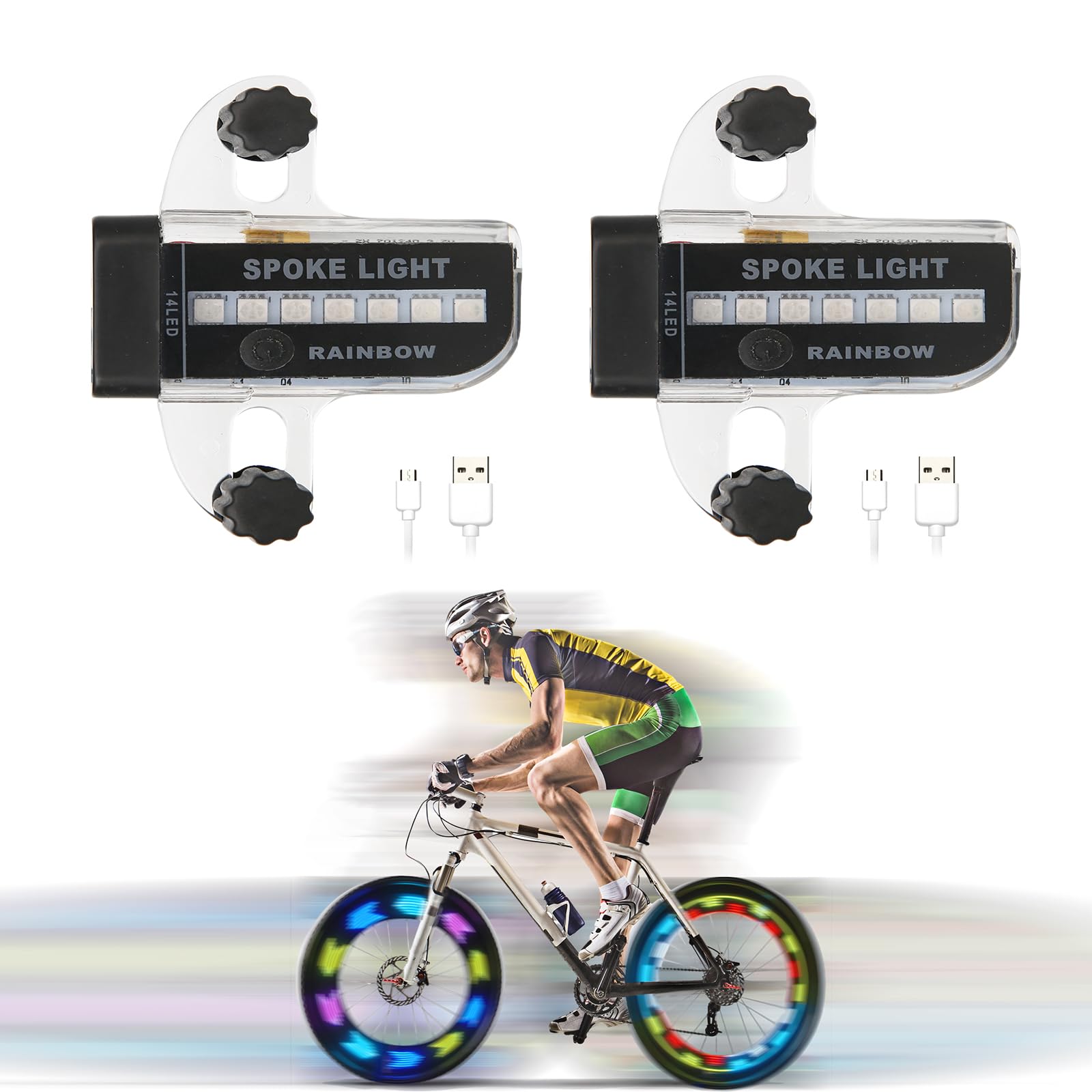 2 Lumières LED Pour Rayons De Vélo Rechargeables - 30 Motifs, étanches IPX5, Détecteur De Mouvement
