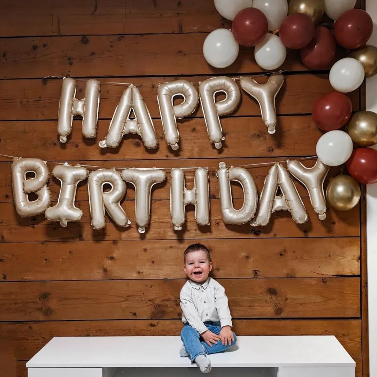 Happy Birthday Globos Banner Beige, 16 pulgadas Crema Blanco Mylar Papel Letras Cumpleaños Cartel Banner Banderín para Niños Niñas Hombres Mujeres Cumpleaños Fiesta Accesorios Decoración