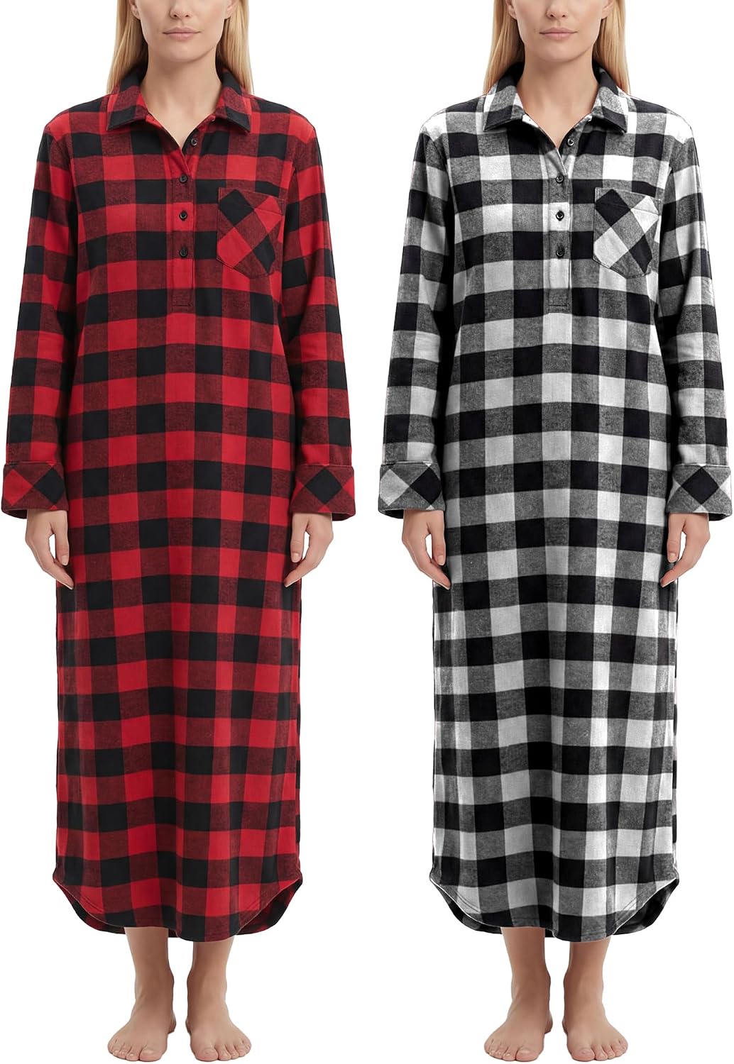 Andrew Scott Women's Plush Polar Fleece Sleep Shirt | Long Henley Nightshirt Robe | Ultra Soft Nightdress | Multi Color Packs