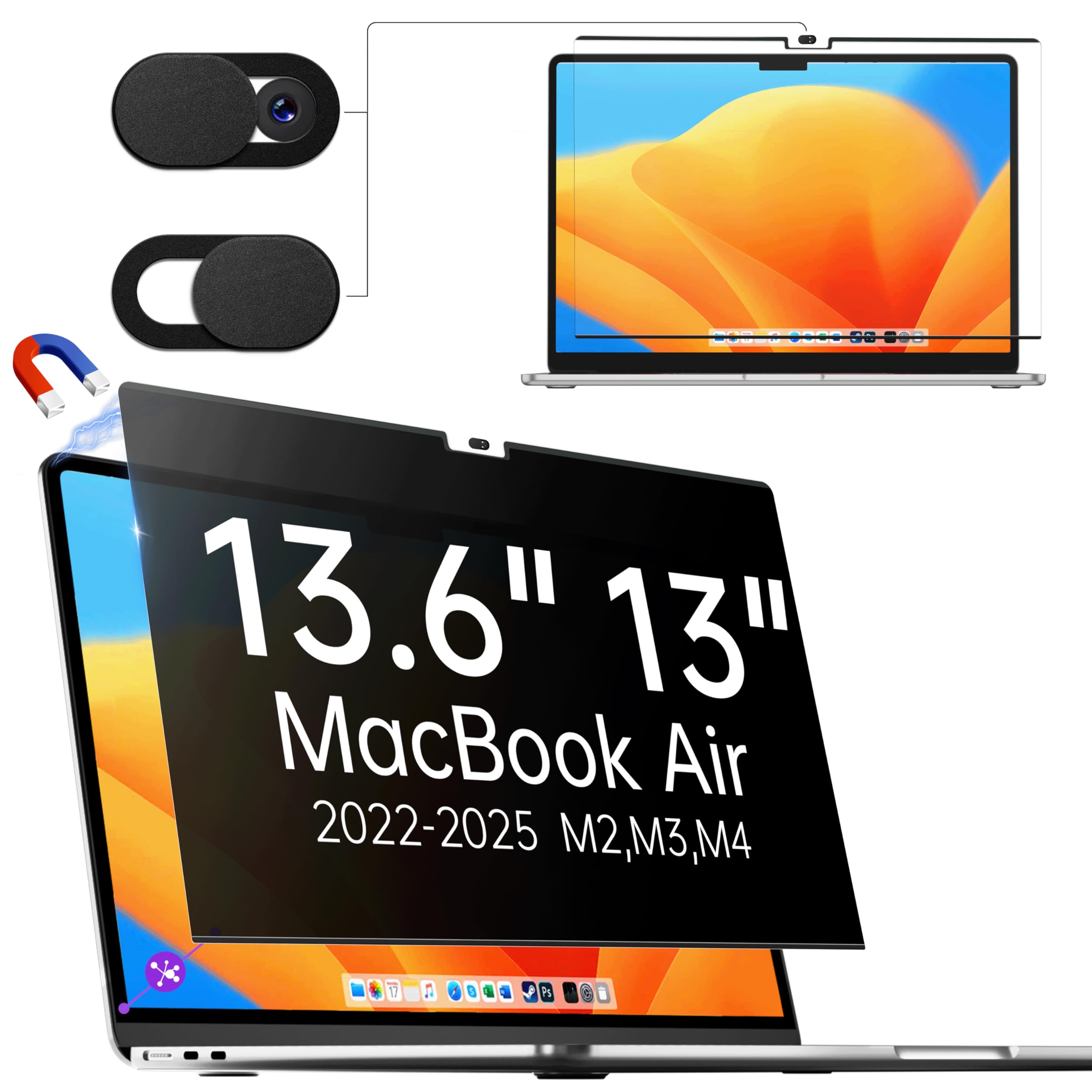Makinda Magnetischer Blickschutzfilter für Apple Macbook Air 13.6/13 (2022-2026, M2, M3, M4, M5), Sichtschutzfilte Abnehmbar Anti Glare Blaulicht Blickschutzfolie Mac air 13 Privacy Sichtschutz