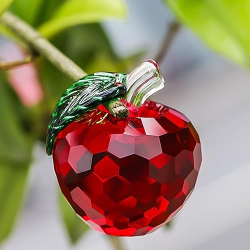 Miniatura 3 de H&D Pisapapeles de manzana roja de cristal de 1.575 in, figuras coleccionables de manzana, lo mejor para regalos de Nochebuena