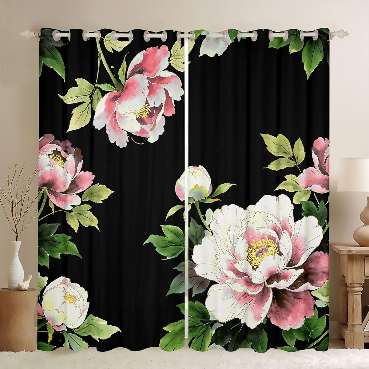 Homewish Różowa piwonia zasłony zaciemniające 52 x 90 cm do salonu