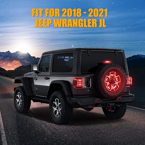 Miniatura 7 de Luz de freno de neumático de repuesto de 3 lados compatible con Jeep Wrangler 2018-2025 JL, Plug&Play tercera luz de freno LED luz de rueda anular