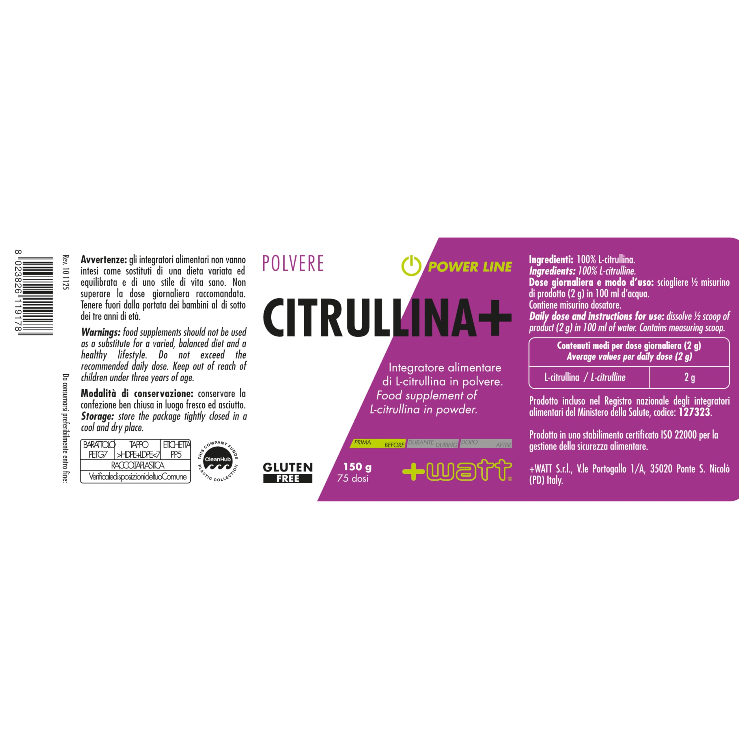 Citrullina+ - Integratore Alimentare a Base di L-citrullina. GLUTEN FREE. - Formato: 150 g
