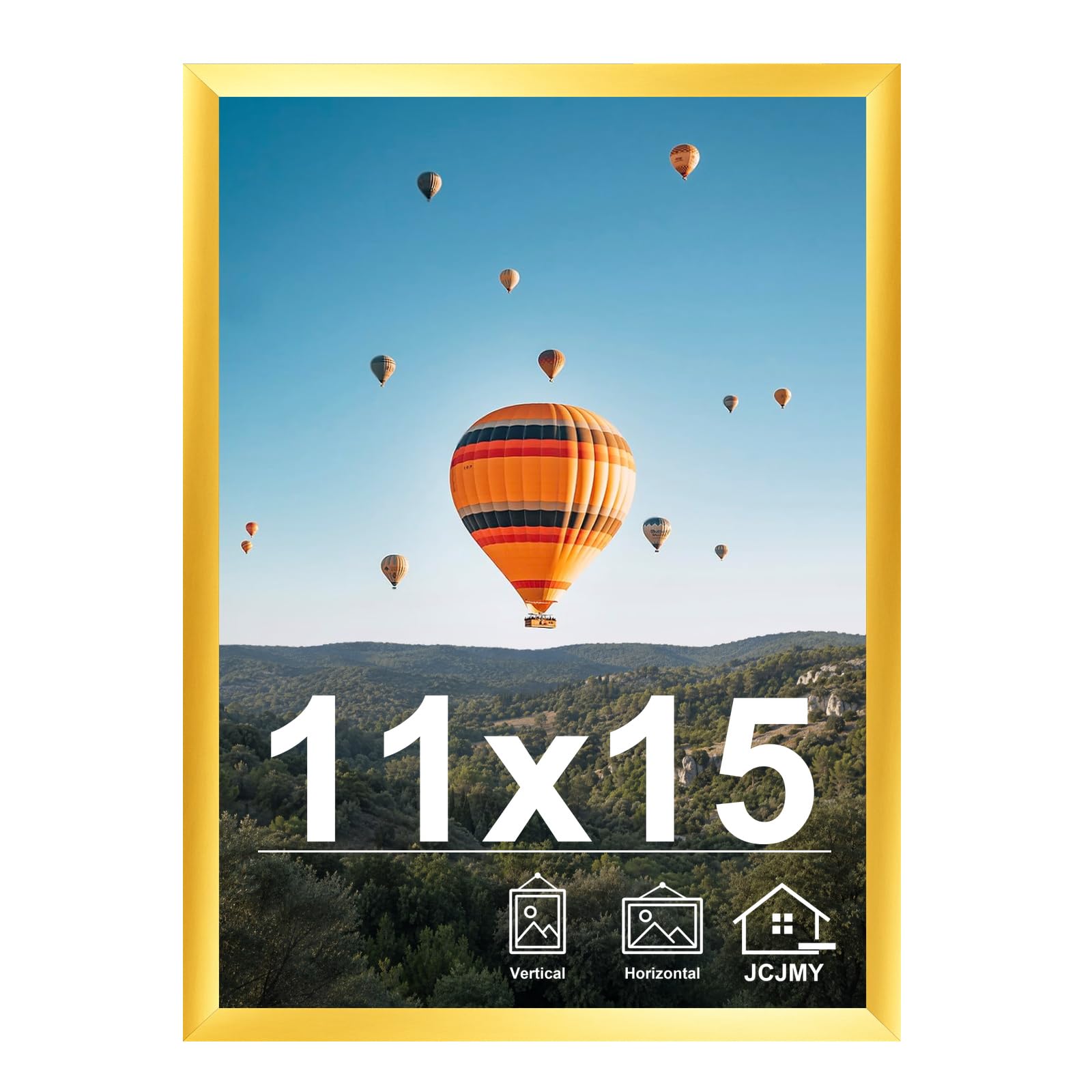 JCJMY 11x15 inch Picture Frame, Horizontal and Vertical Formats for Wall Hanging, 11 x 15 Wall Gallery Poster Photo Frames with Shatter Resistant Plexiglass, Gold