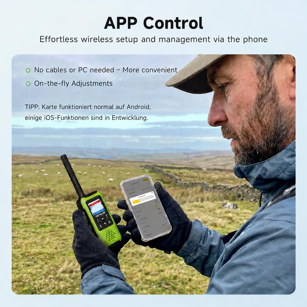 Retevis EZTalk 65 Walkie Talkie, Posizionamento GPS+BDS, Escursionismo | Programmabile via APP, Mappa Disegnata a Mano, Comunicazioni Radio a Doppia Banda per Outdoor Arrampicata, Lungo Raggio