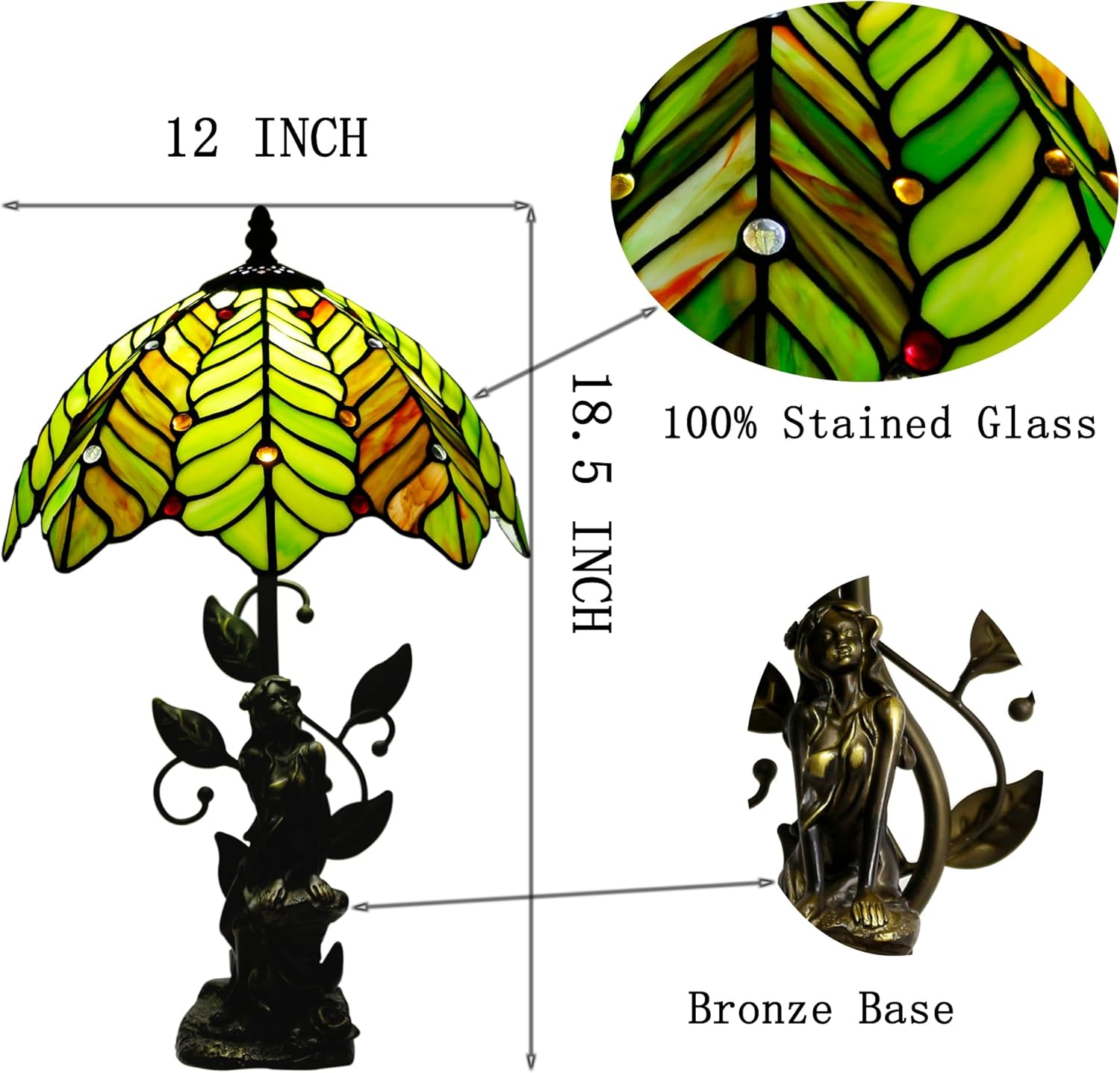 Tiffany Table Lamp Stained Glass Lamp 12X12X18.5 Inch Resin Sculpture Antique Reading Light (Green Amber Coconut Tree)