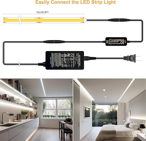 Miniatura 3 de Pandery Tira de Luces LED de 32.8 Pies, Tira LED de mazorca regulable con adaptador y control remoto, Tiras LED de 24V CRI90+ de 8mm de ancho 3840