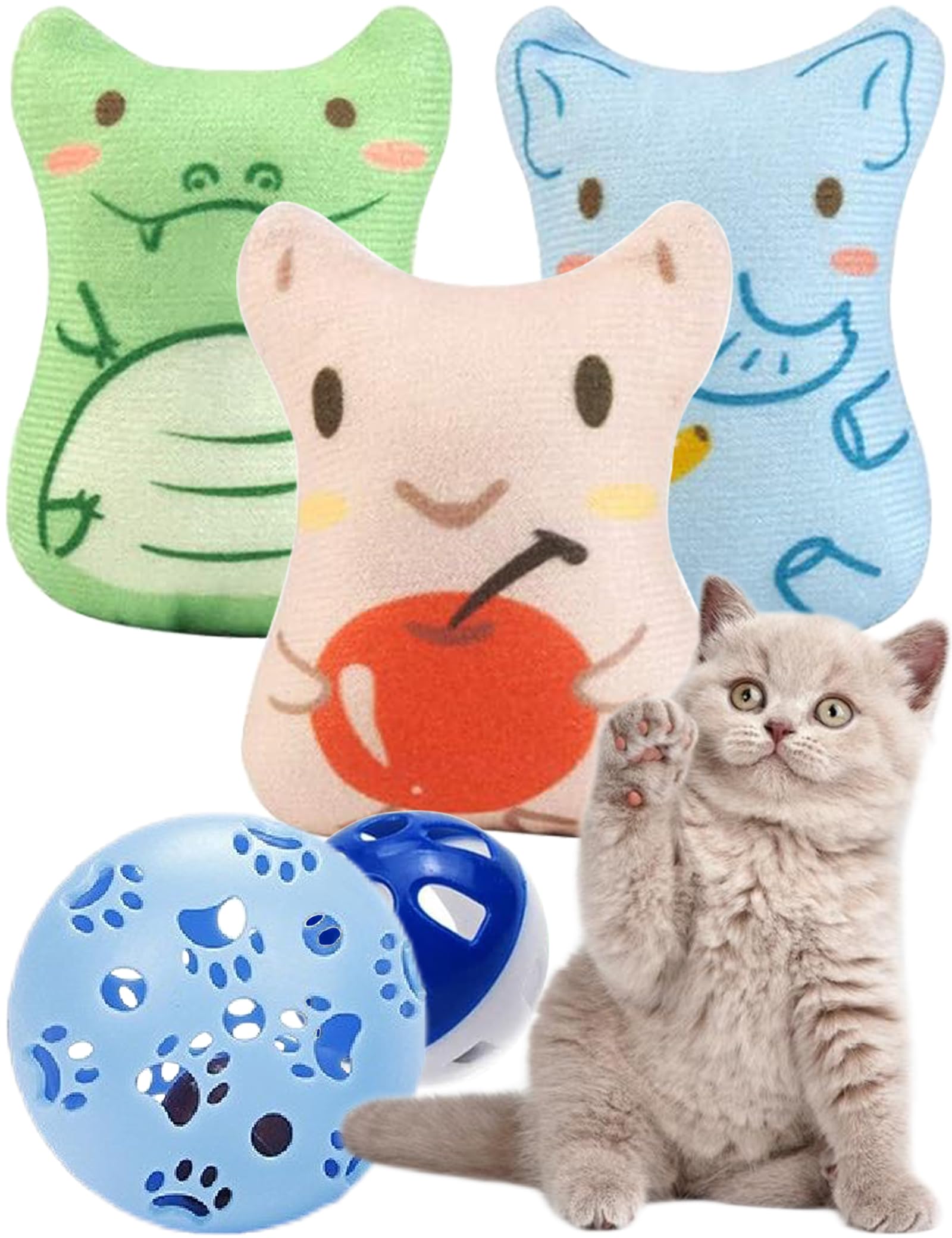 DIYUQISHI 5-Pack Cat Toys with Catnip - Chew Toys for Kittens & Indoor Cats, Includes 2 Cat Balls & 2 Refills (1.5'' - 2.9'', Cat Toys Mega Set)