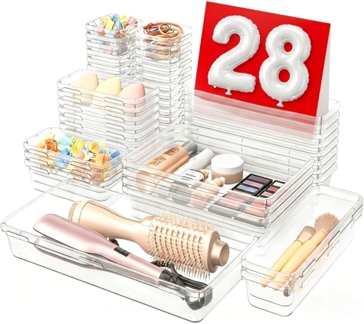 A-LUGEI 28 Pieces 5 Sizes Drawer Organizer, Dressing Table Organizer