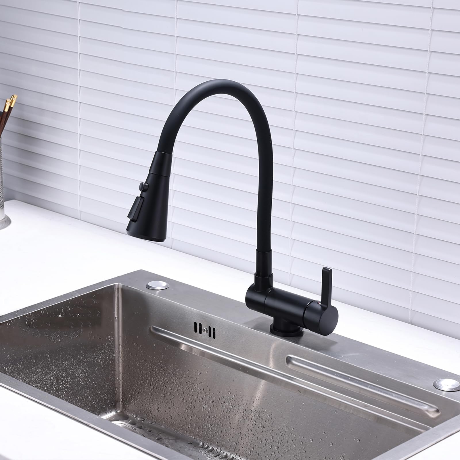 ZYCHSJXA Folding Kitchen Mixer Tap Flexible 360 Swivel Faucet Hot and Cold Water Sink Black
