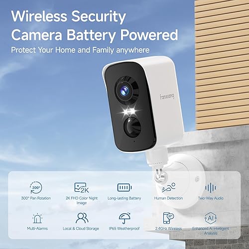 Miniatura 2 de fanxiang Cámara de seguridad inalámbrica 2K con batería recargable para exteriores, WiFi, rotación panorámica de 300, detección de movimiento AI,