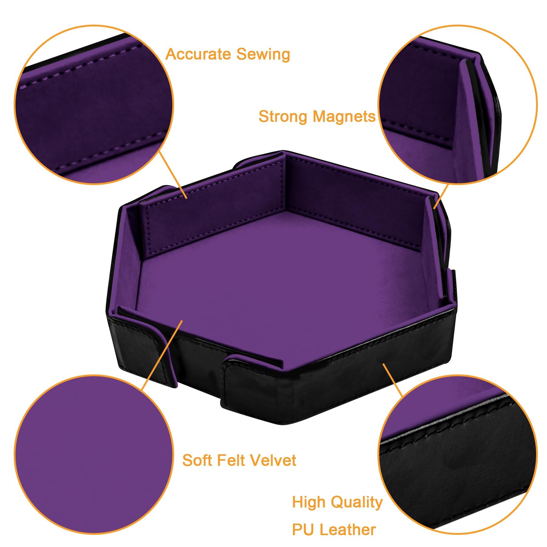 SIQUK Tavola per Dadi Magnetico Vassoio per Dadi Pieghevole Esagono Dice Tray, Viola