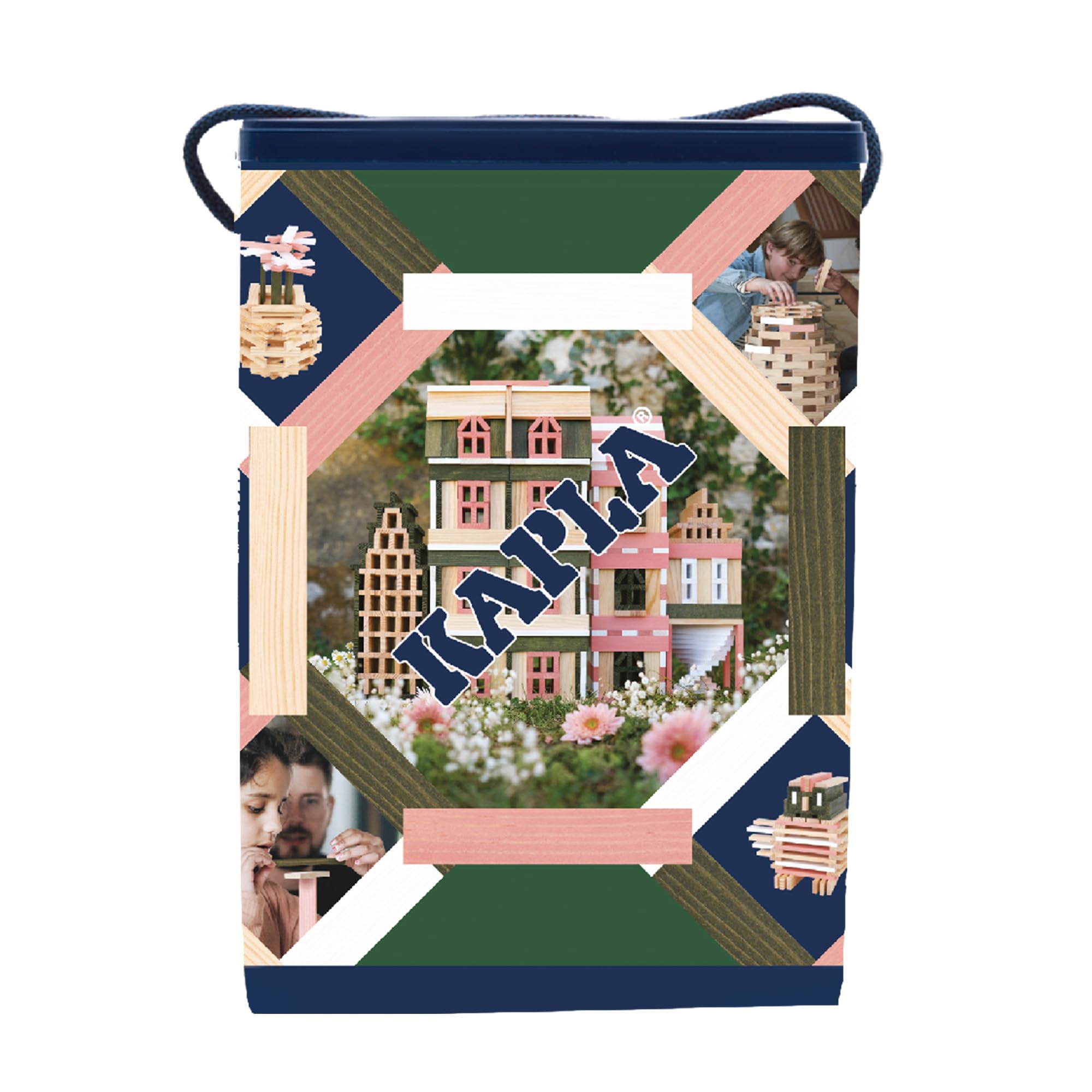 KAPLA Baril Printemps 200 planchettes colorées (Vertes Roses et Blanches), Jeu en Bois, Jeu de Construction, dès 2 Ans