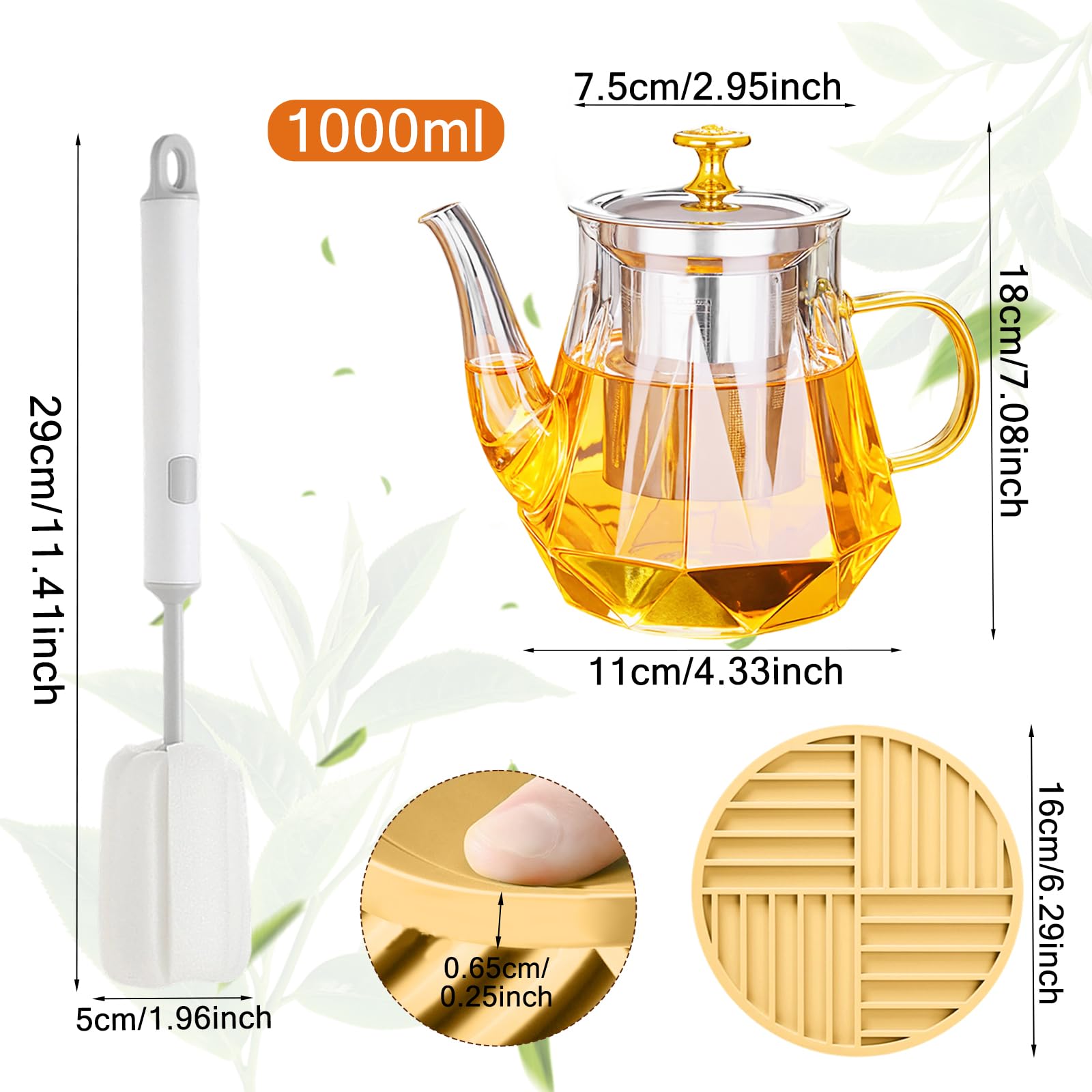 1000ml/34oz Teiera di Vetro con Infusore, Tisaniera in Vetro Resistente al Calore Adatto ai Fornelli, Teiera di Vetro Borosilicato con Filtro in Acciaio Inox per Foglie di Tè Sfuso/Teabloom