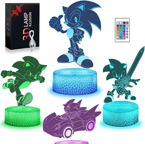 Juguetes de Navidad para niños luz nocturna 3D 4 patrones de 16 colores que cambian de color lámpara de mesa de anime con control remoto y táctil