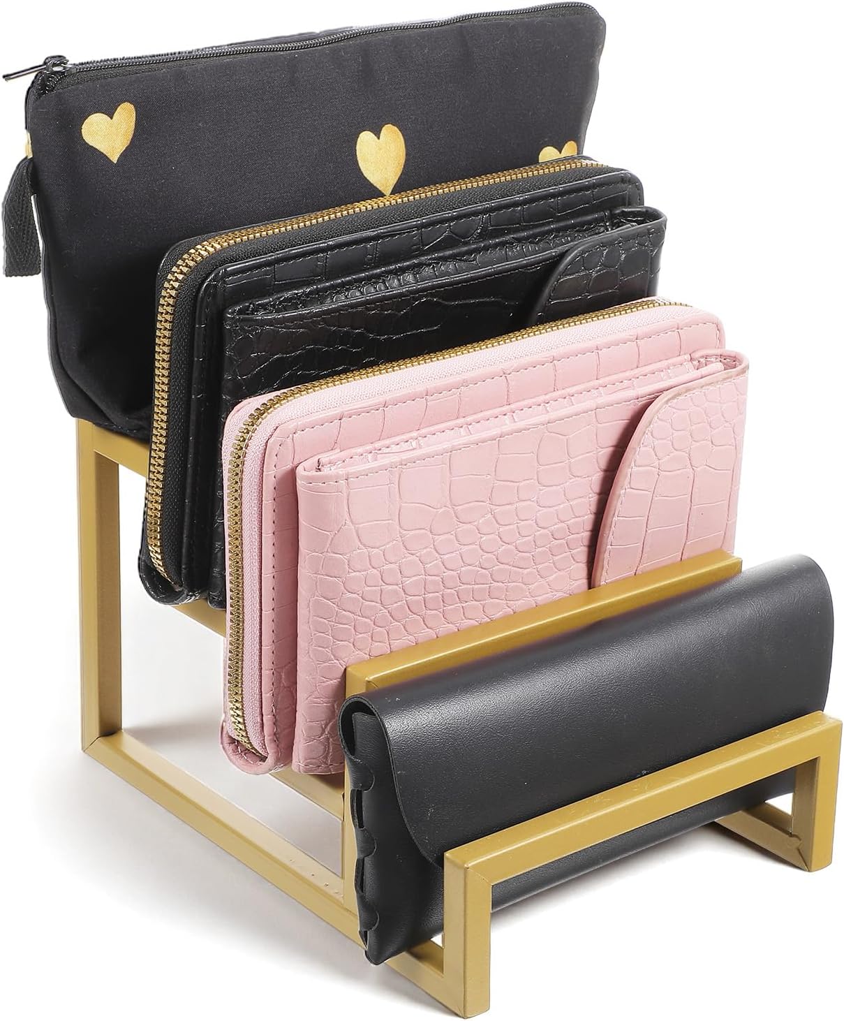 2 Pack Purse Organizer for Closet Display 4 Layer Wallet Display Rack Metal Clutch Holder Retail Store Show Wallet Rack Purse Organizer for Handbag Home Boutique Store