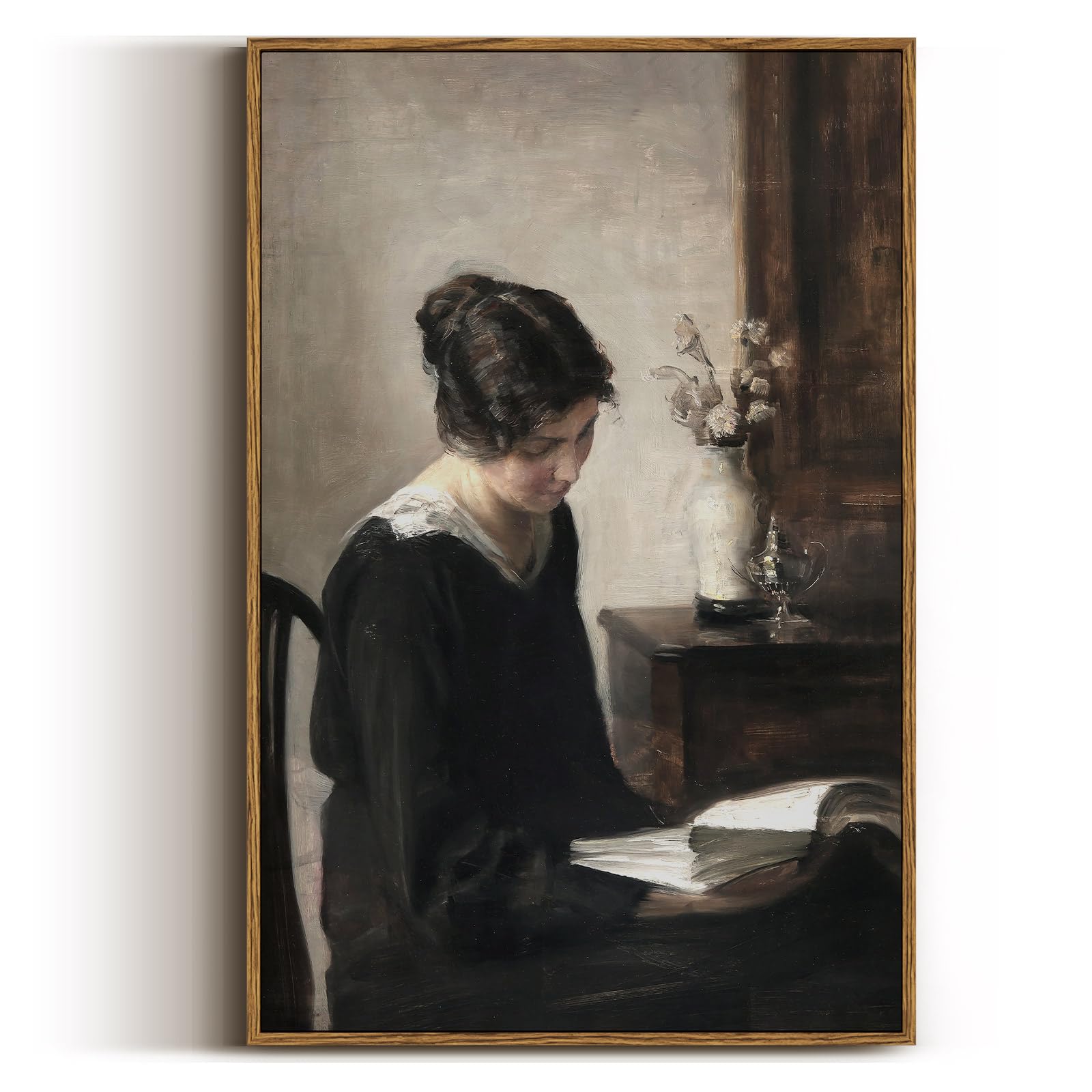 VIYYIEA Vintage Framed Portrait Wall Art Decor, Living Room Bedroom Woman Reading Pictures Classical Wall Decor, Framed Canvas Prints Artwork, Retro Lady Paintings,16x24 Inch