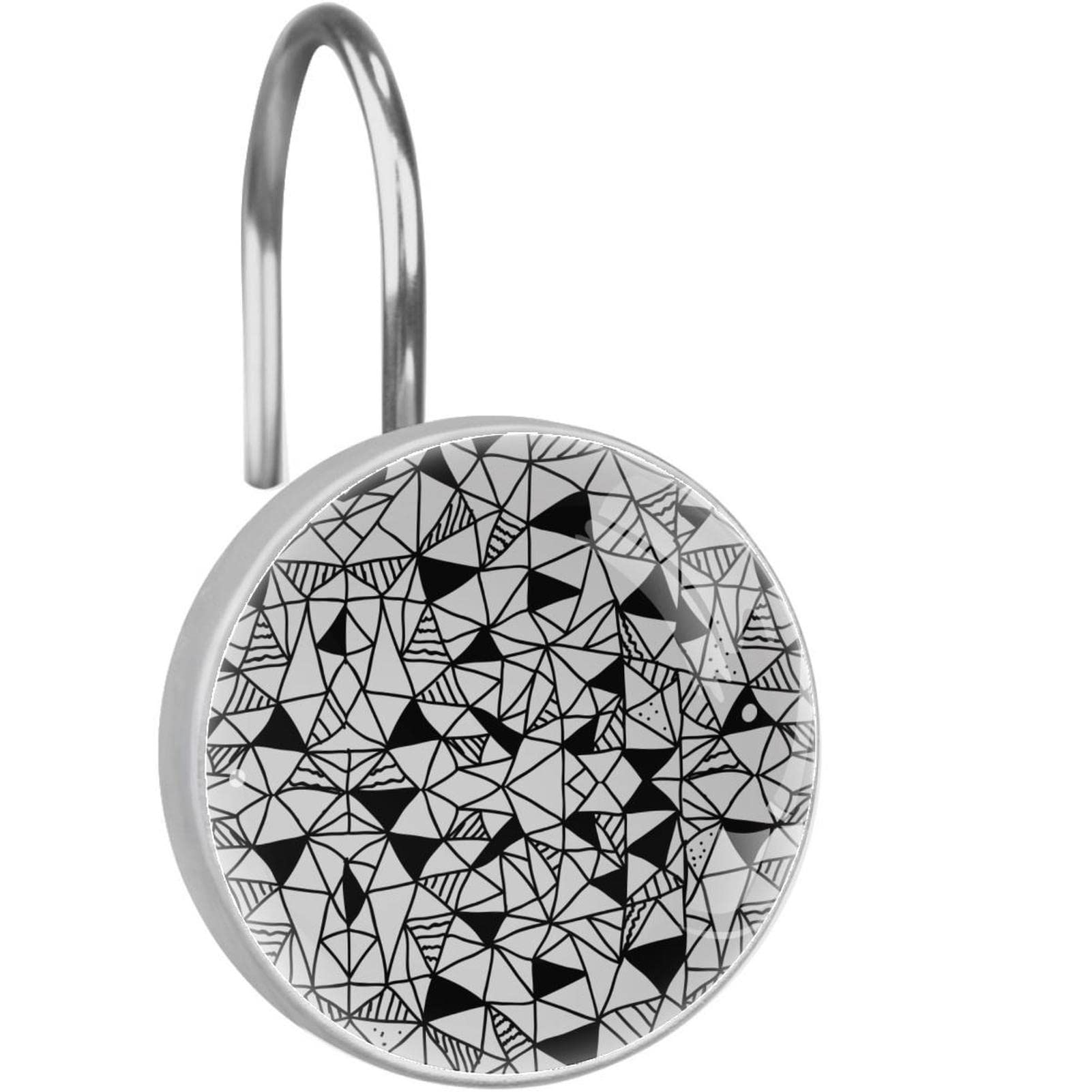 Crochets pour rideau de douche en acier inoxydable noir et blanc avec triangles abstraits