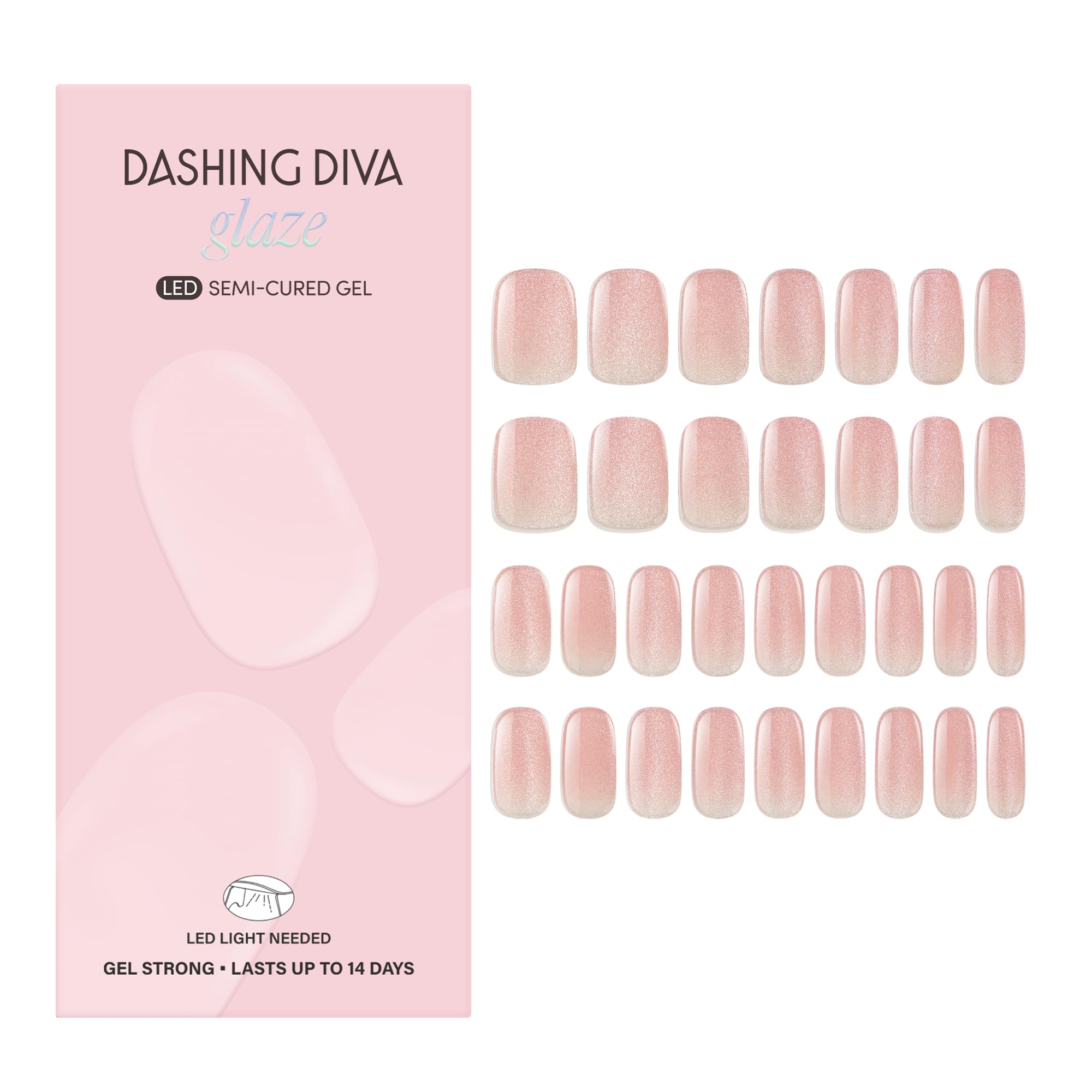 Dashing Diva Glaze Effects Nail Strip Set - Ballerina Blush - Long Lasting, Chip Resistant, Semi-Cured Gel Nails - 4-Piece Manicure Set with 32 Strips