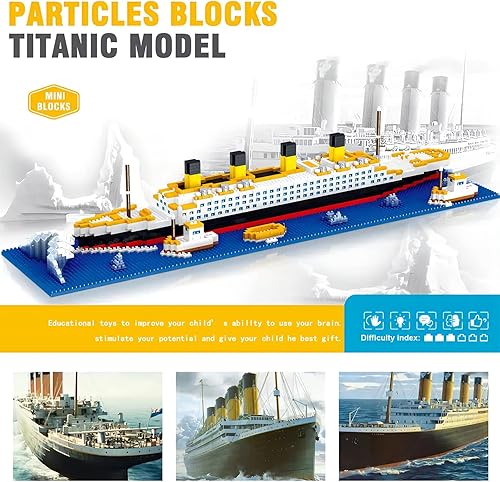 Miniatura 2 de SEASUN Titanic Ship Micro - Juego de bloques de construcción de 1860 piezas, modelo Titanic en 3D, microbloques de construcción y ladrillos de