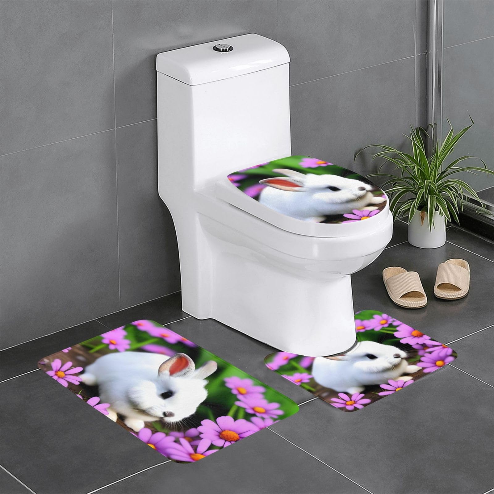 Tapis de bain séchage rapide et durable lot de 3 tapis absorbant lapin en fleur