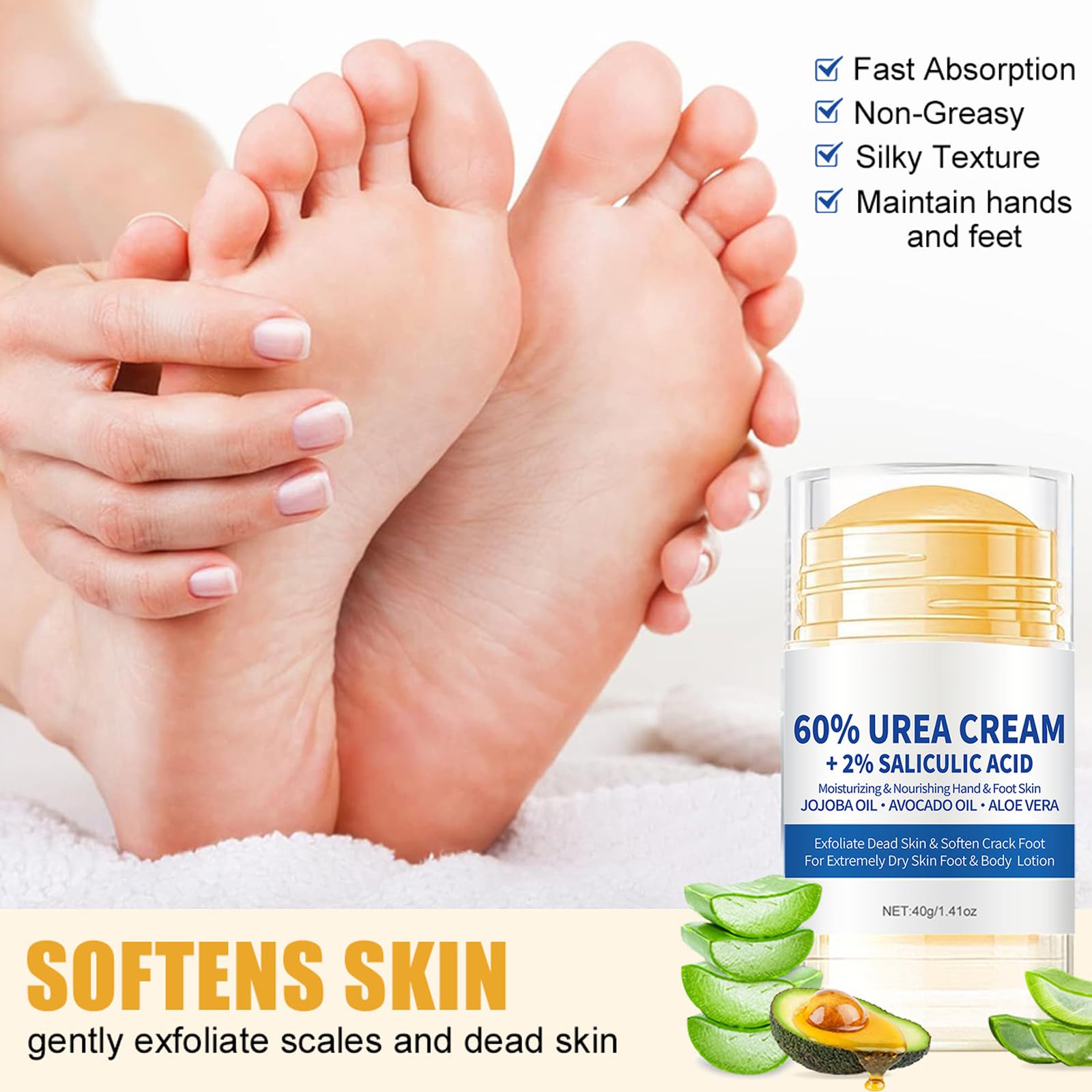 2 Pezzi Crema Piedi Secchi Screpolati, 60% Crema Urea Piedi, crema Talloni Screpolati, Mani e screpolati Rimozione e Ammorbidimento Dei Calli